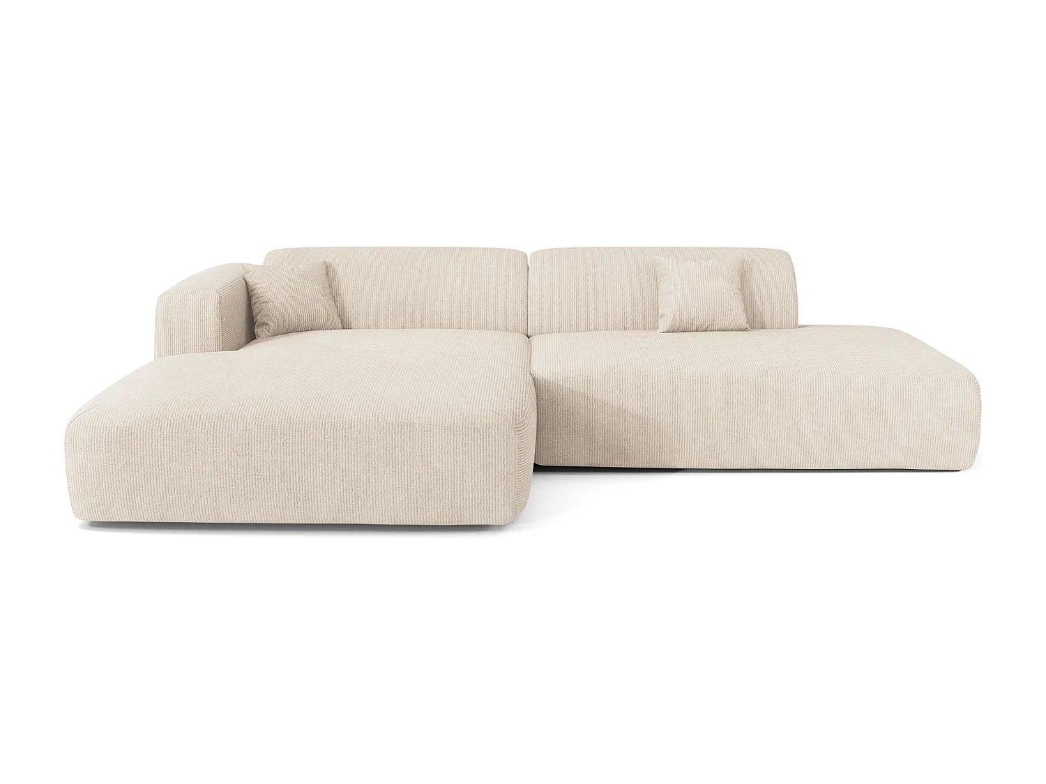 Canapé angle gauche ouvert velours côtelé crème 5 places MYRA