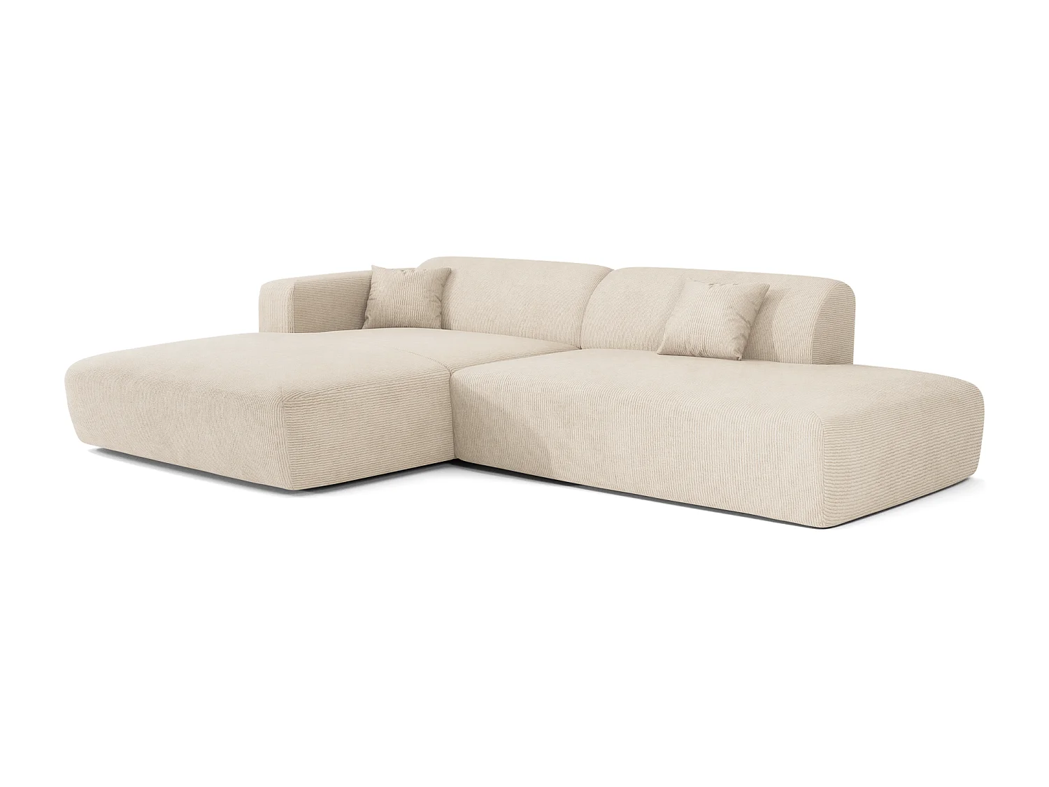 Canapé angle gauche ouvert velours côtelé crème 5 places MYRA