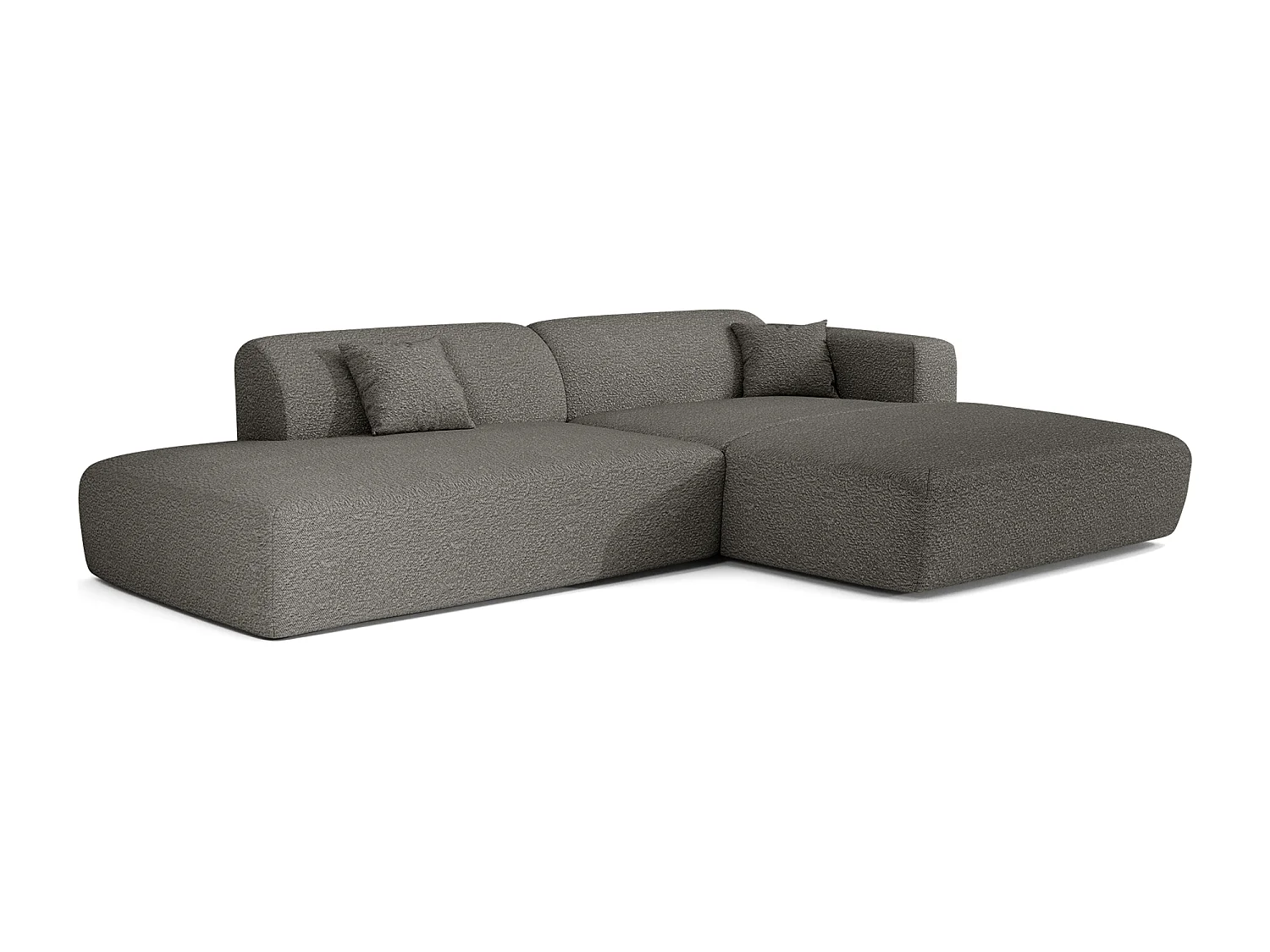 Canapé angle droit ouvert tissu bouclette gris graphite 5 places MYRA