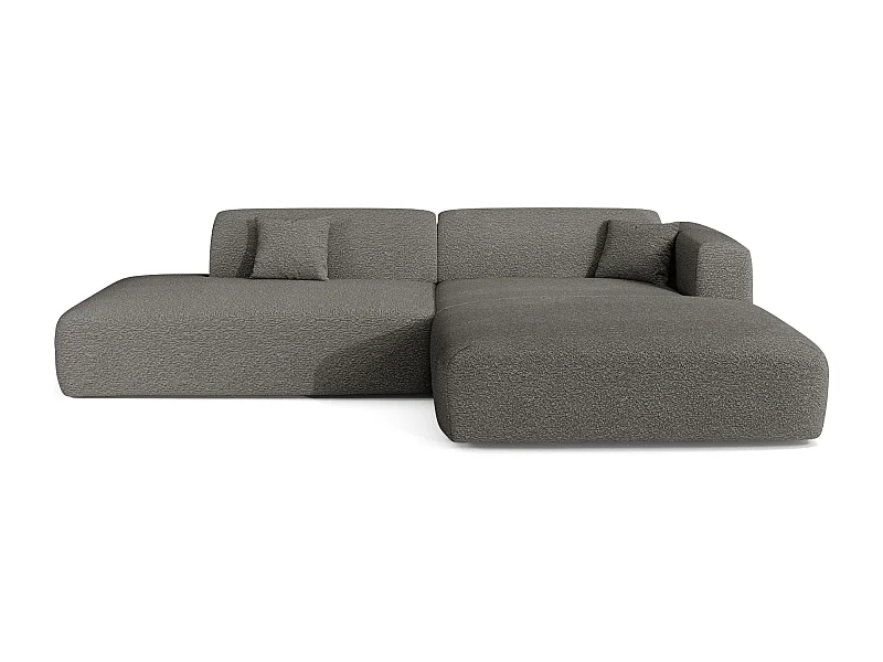 Canapé angle droit ouvert tissu bouclette gris graphite 5 places MYRA