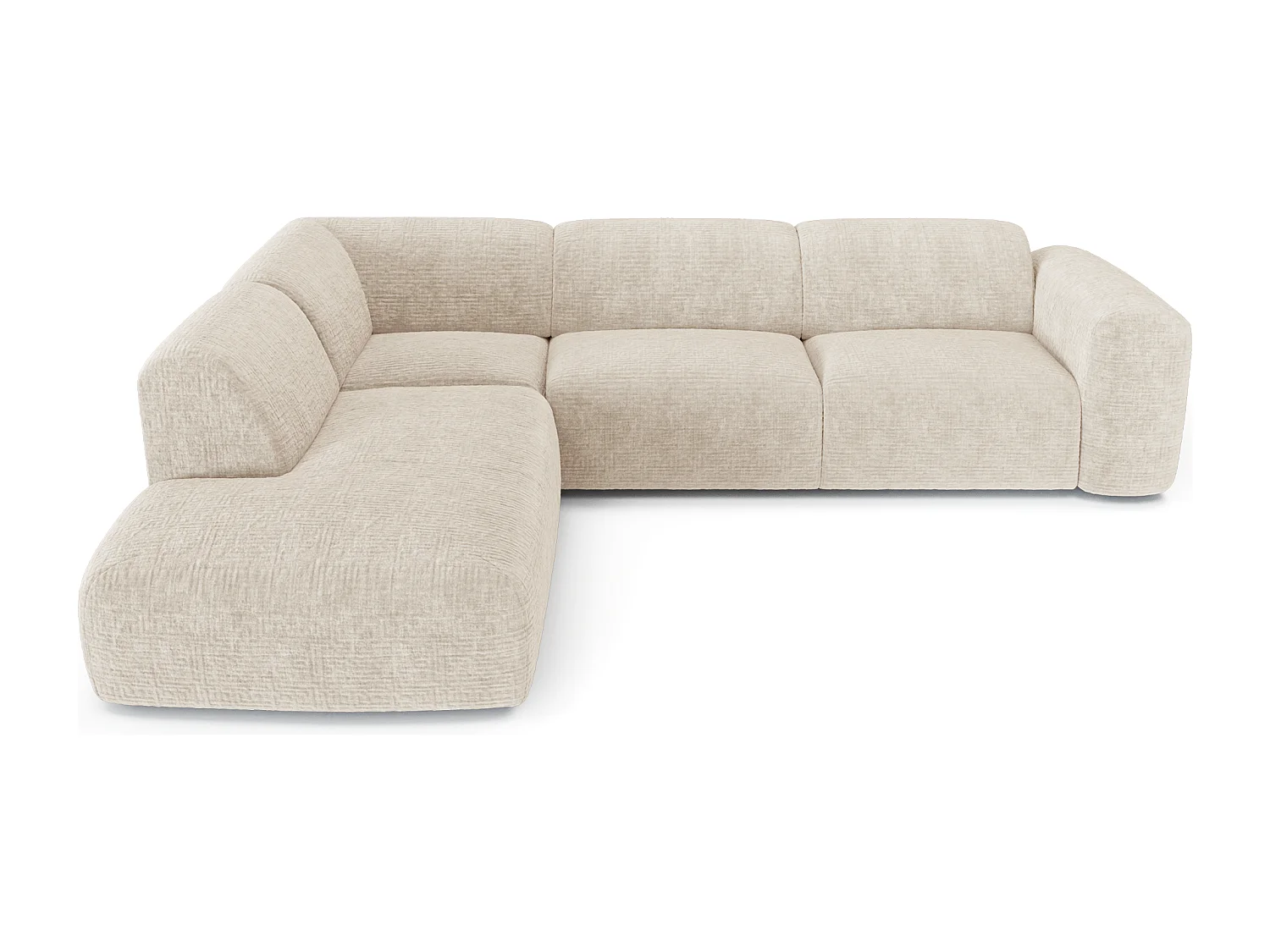 Canapé 5 places grand angle gauche velours à motifs crème MYRA