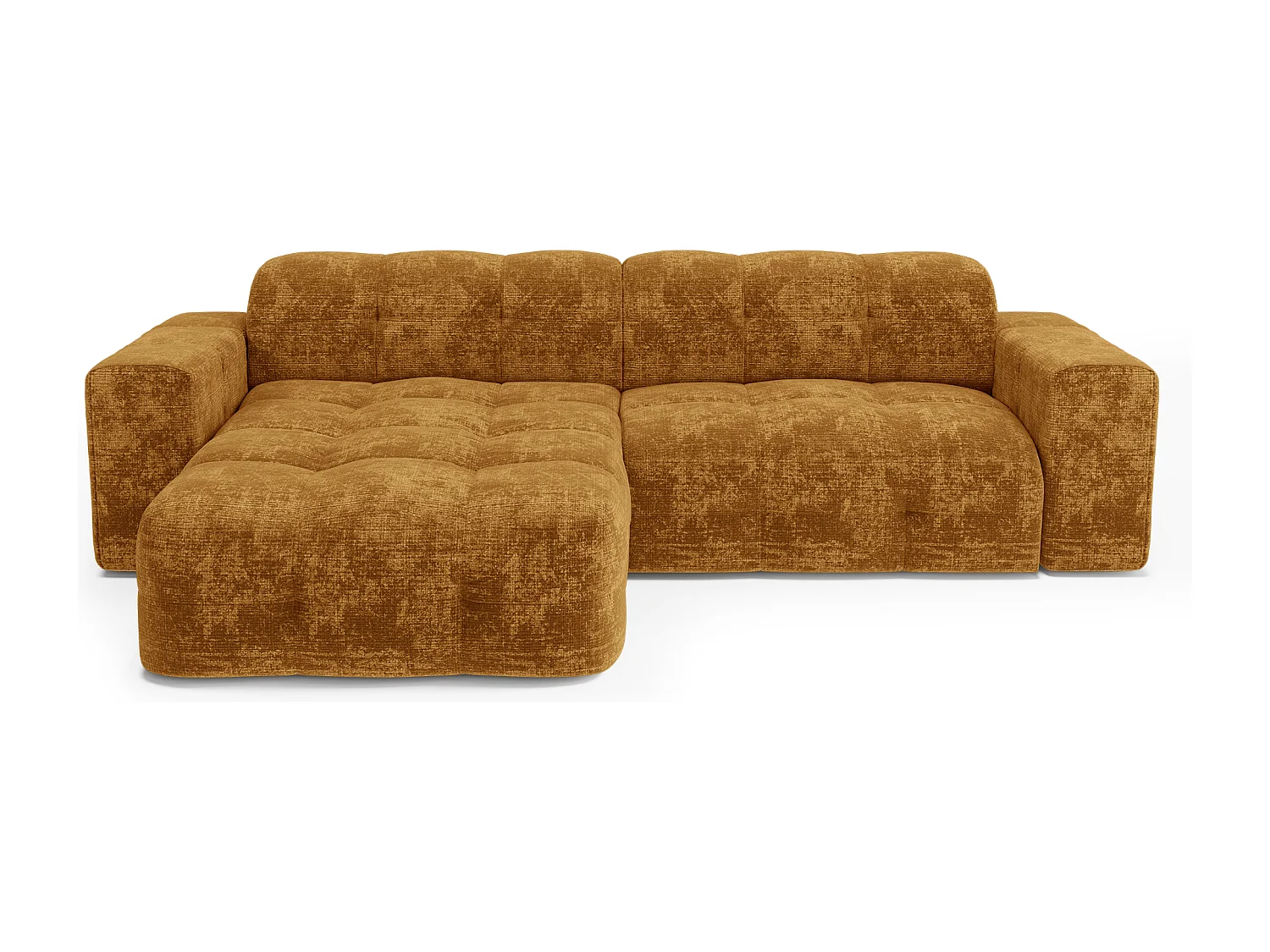 Canapé d'angle gauche 5 places velours gaufré moutarde MAEL