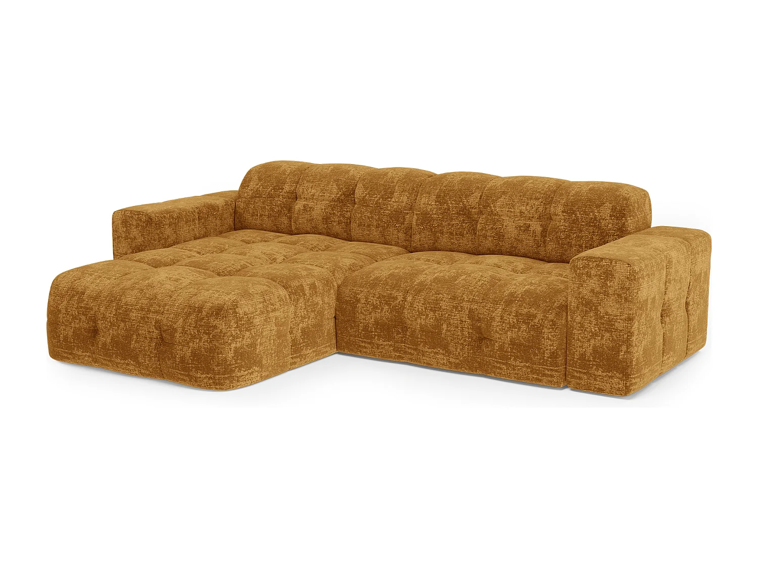 Canapé d'angle gauche 5 places velours gaufré moutarde MAEL