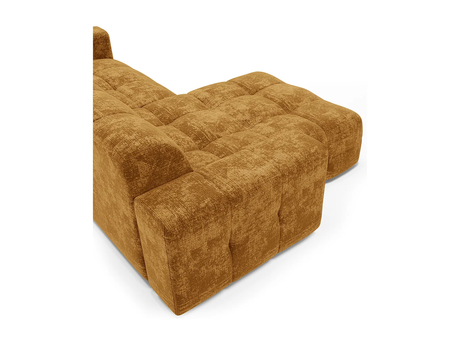 Canapé d'angle gauche 5 places velours gaufré moutarde MAEL