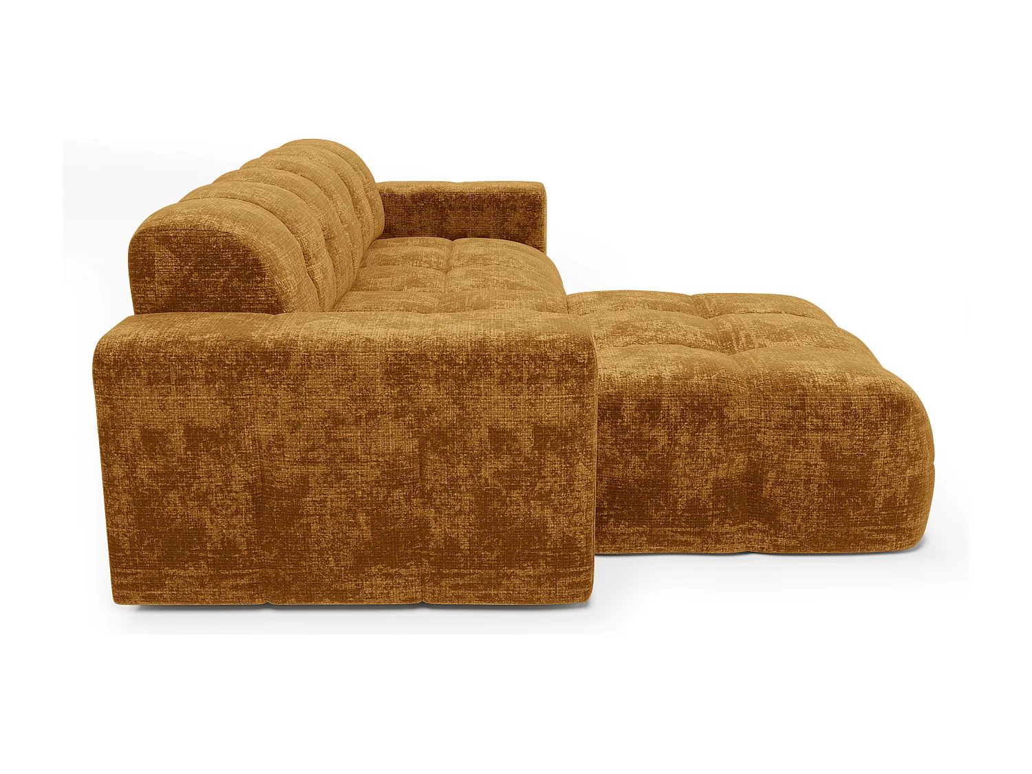 Canapé d'angle gauche 5 places velours gaufré moutarde MAEL