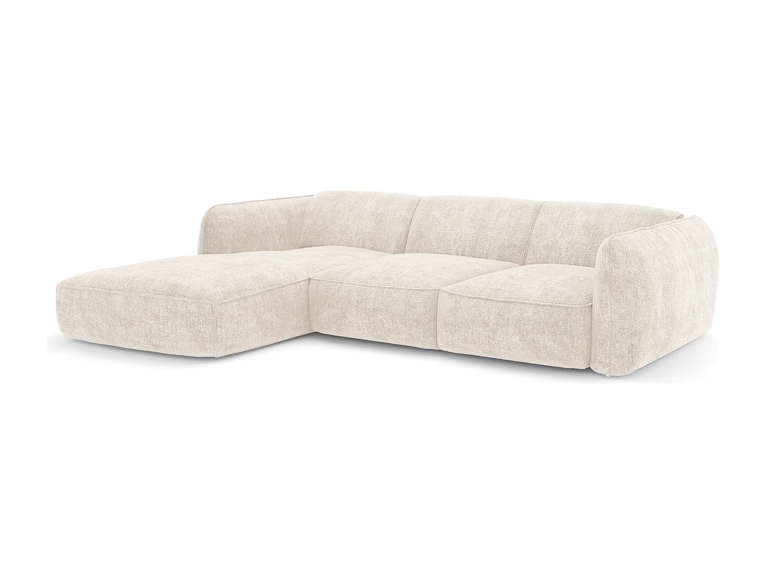 Canapé d'angle gauche velours tramé crème LIVIA