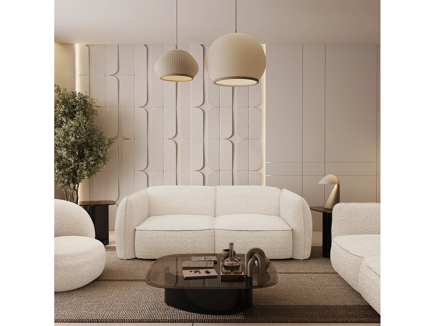 Canapé 4 places bouclette crème LIVIA