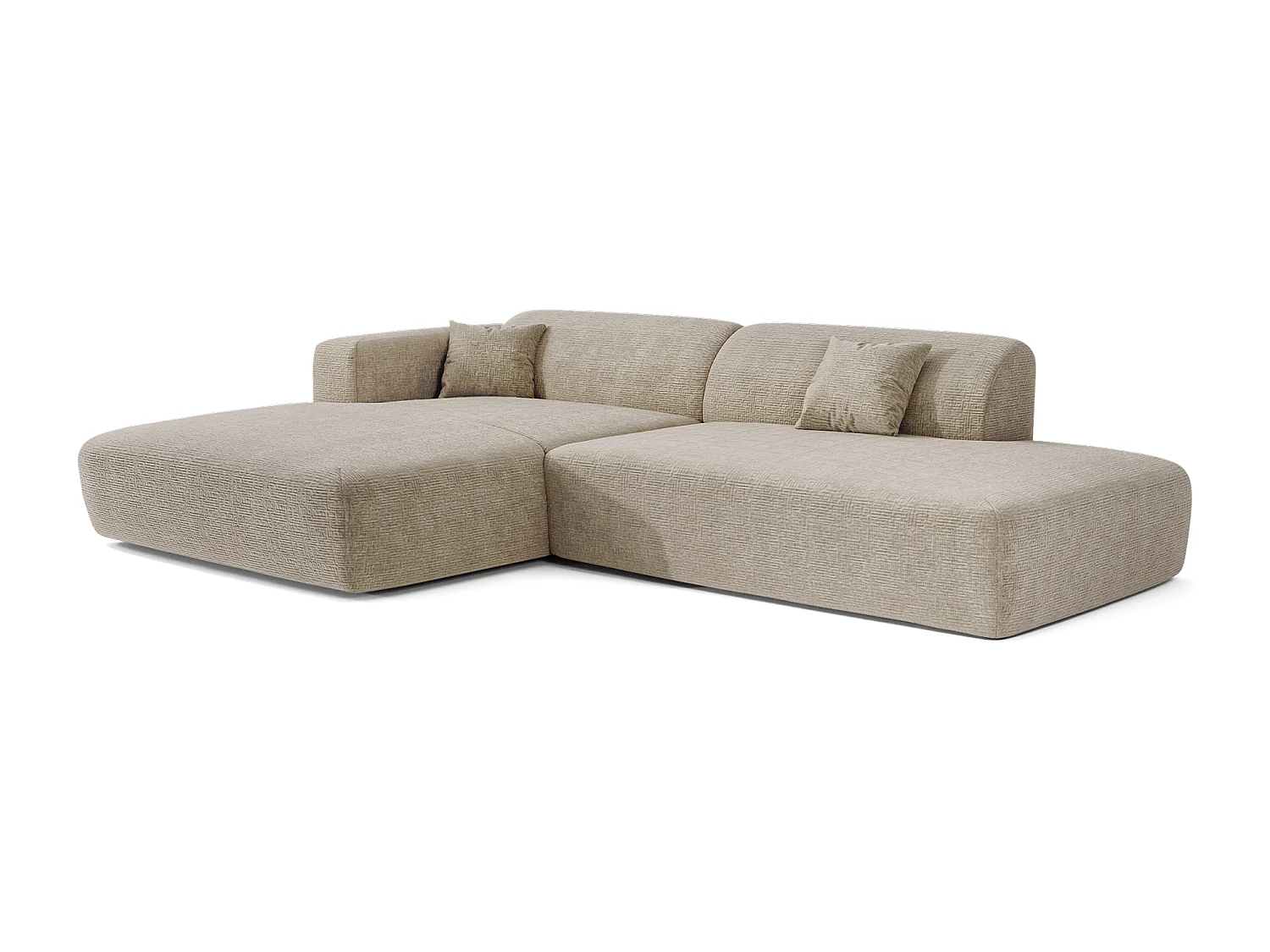 Canapé angle gauche ouvert velours à motifs beige 5 places MYRA