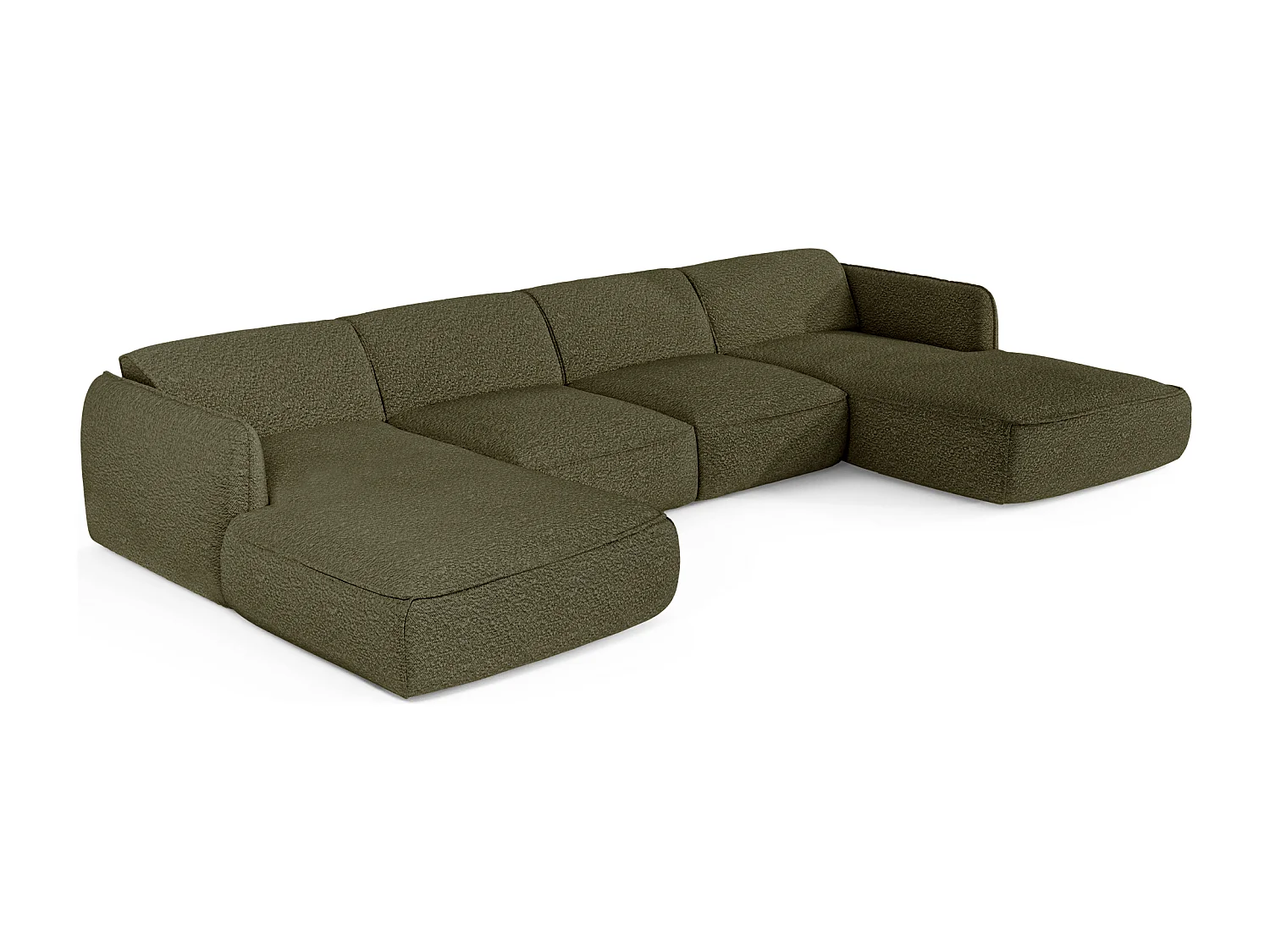 Canapé panoramique 7 places bouclette vert olive  LIVIA