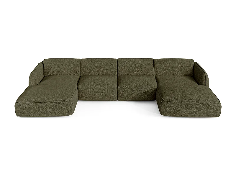 Canapé panoramique 7 places bouclette vert olive  LIVIA