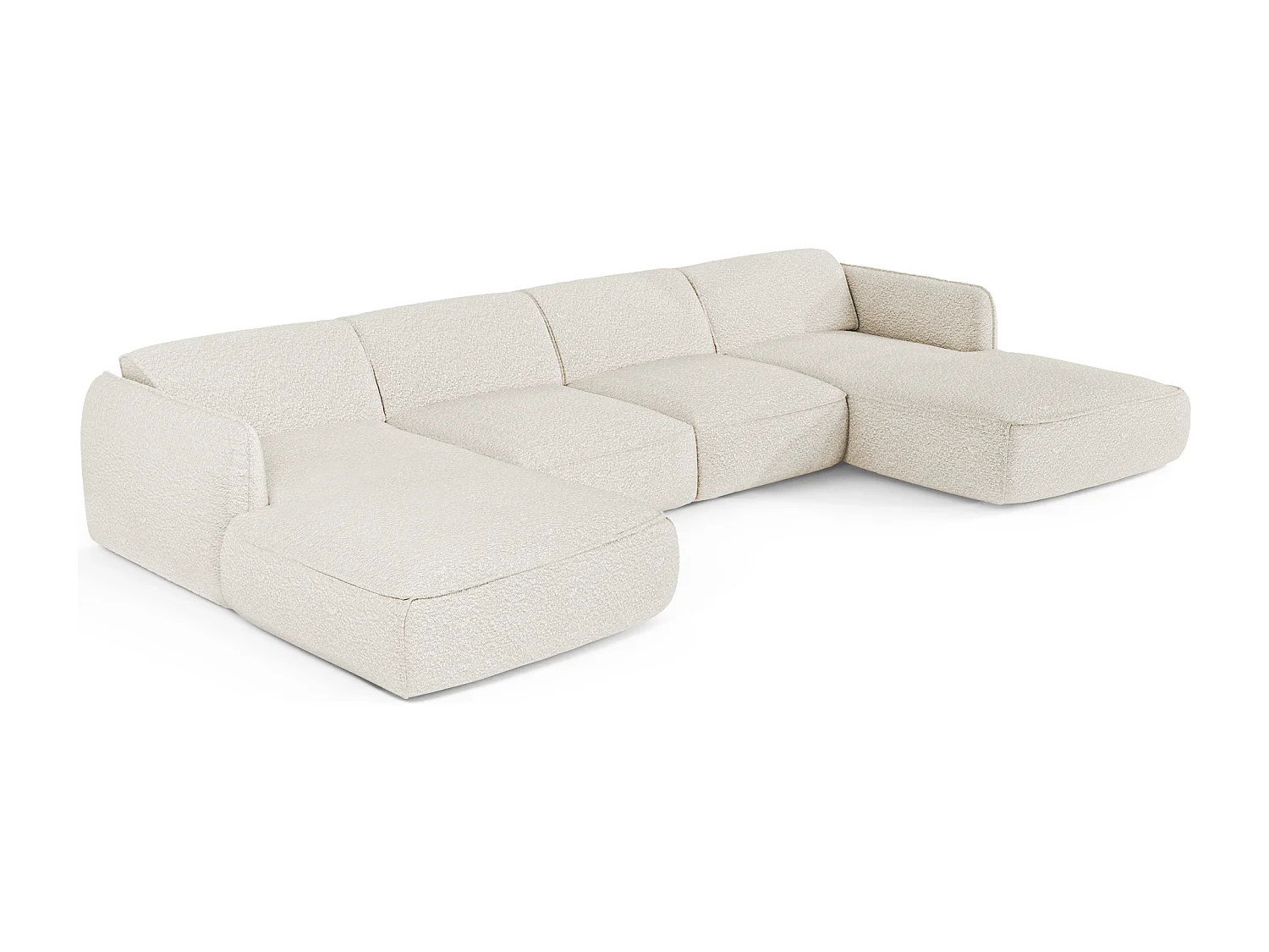 Canapé panoramique 7 places bouclette crème  LIVIA