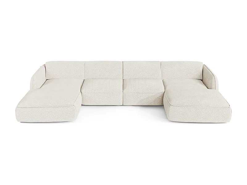 Canapé panoramique 7 places bouclette crème  LIVIA