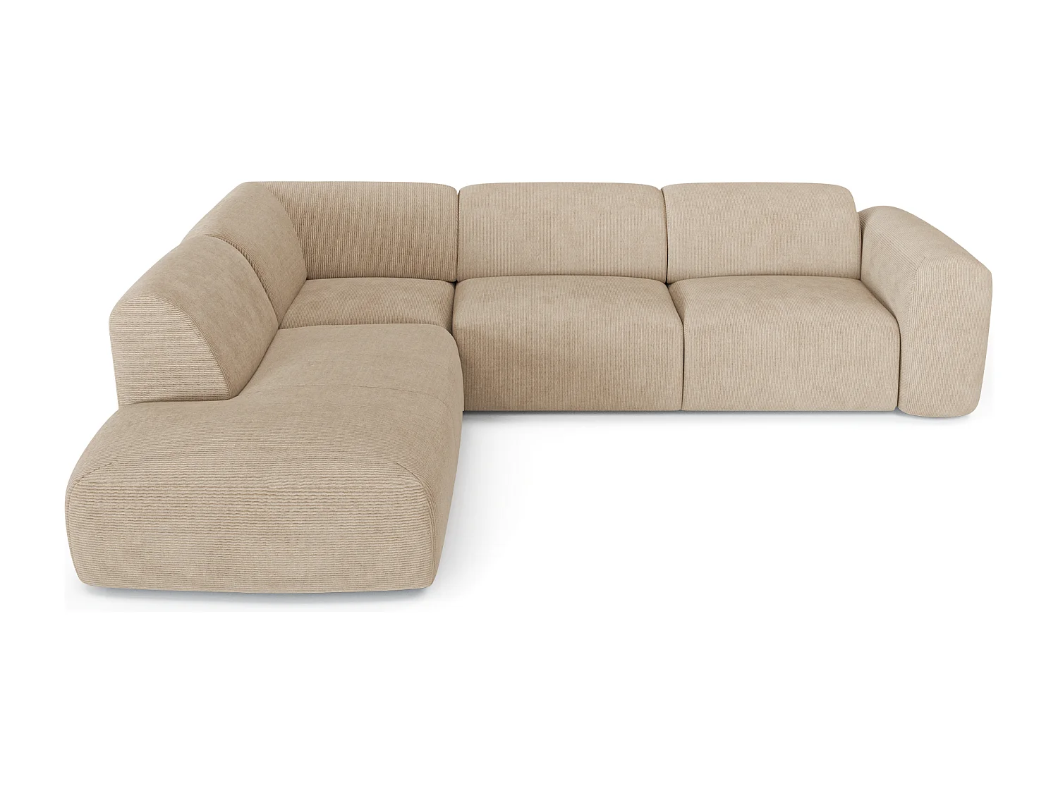 Canapé 5 places grand angle gauche velours côtelé beige MYRA