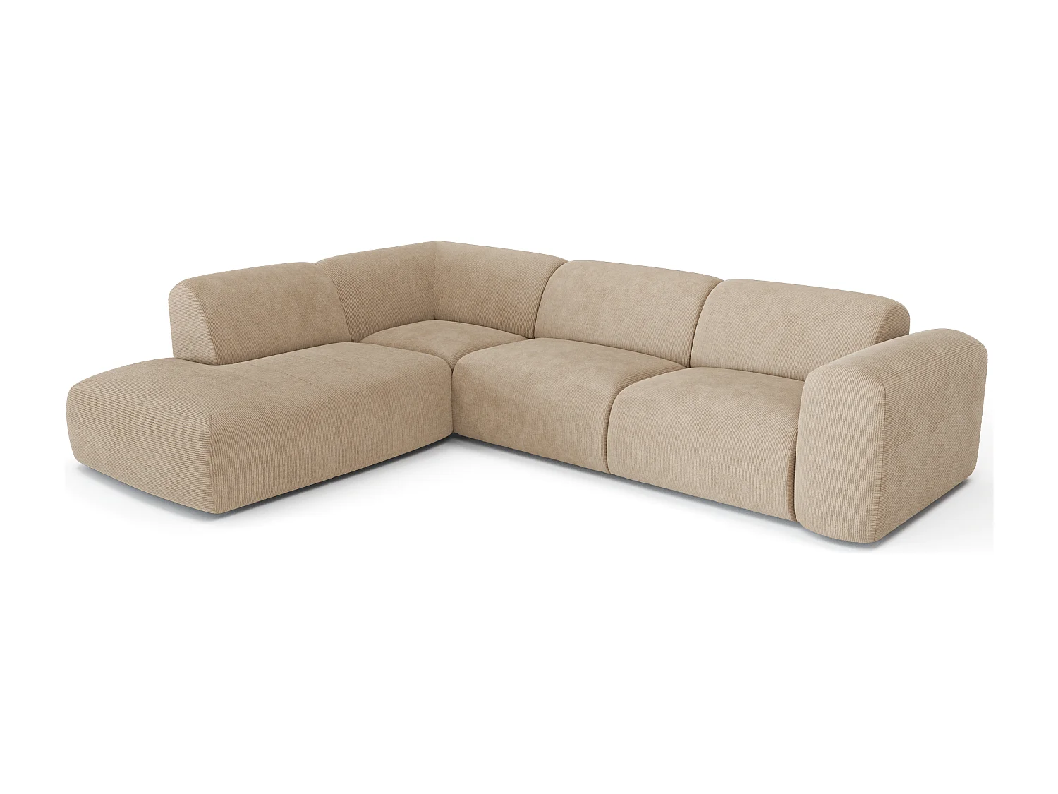 Canapé 5 places grand angle gauche velours côtelé beige MYRA