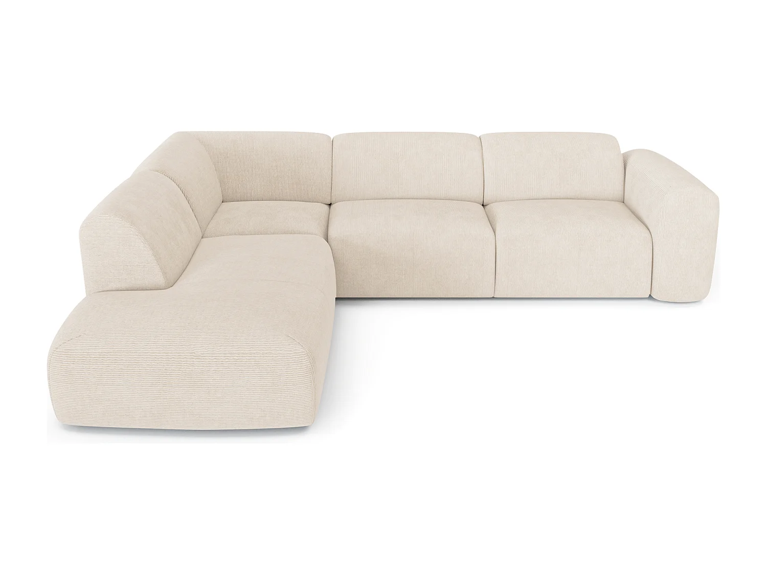 Canapé 5 places grand angle gauche velours côtelé crème MYRA