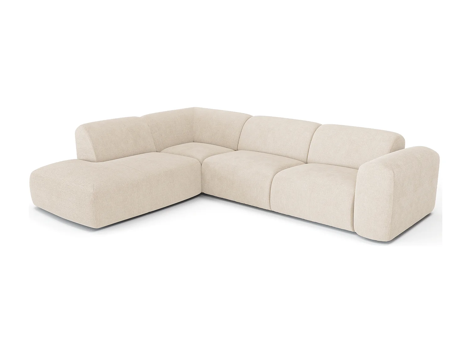 Canapé 5 places grand angle gauche velours côtelé crème MYRA