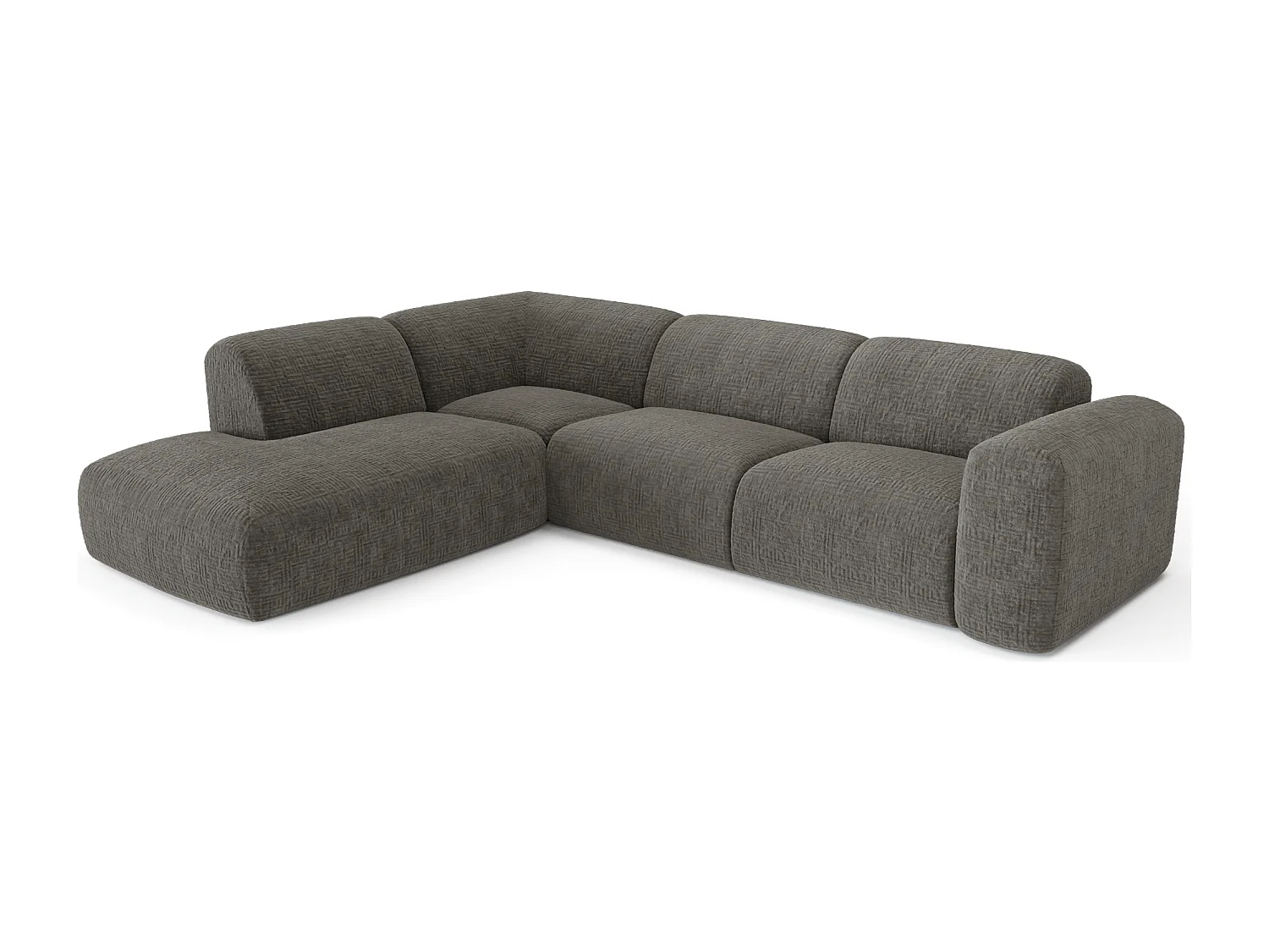 Canapé 5 places grand angle gauche velours à motifs gris MYRA