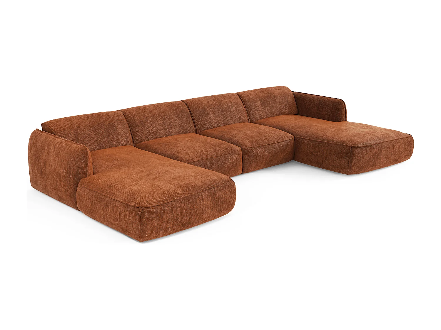 Canapé panoramique 7 places velours tramé terracotta  LIVIA