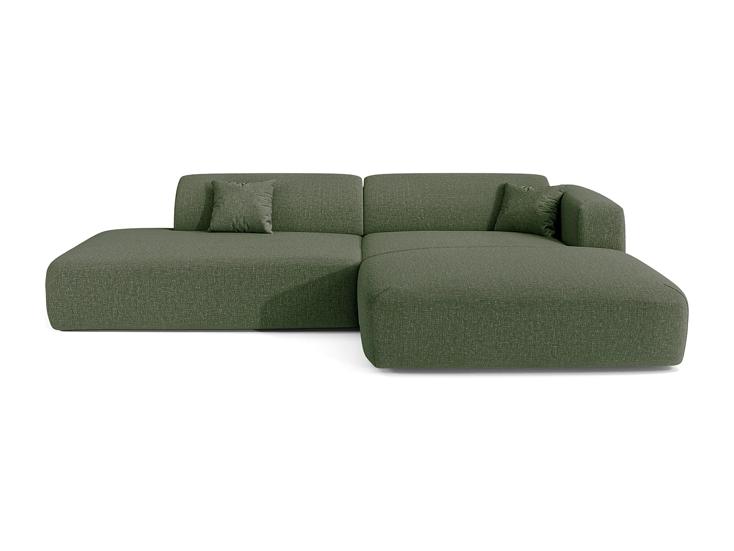 Canapé angle droit ouvert tissu tramé vert olive 5 places MYRA