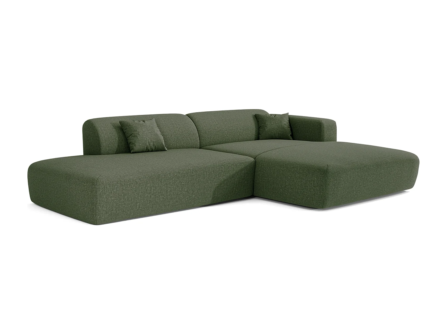 Canapé angle droit ouvert tissu tramé vert olive 5 places MYRA