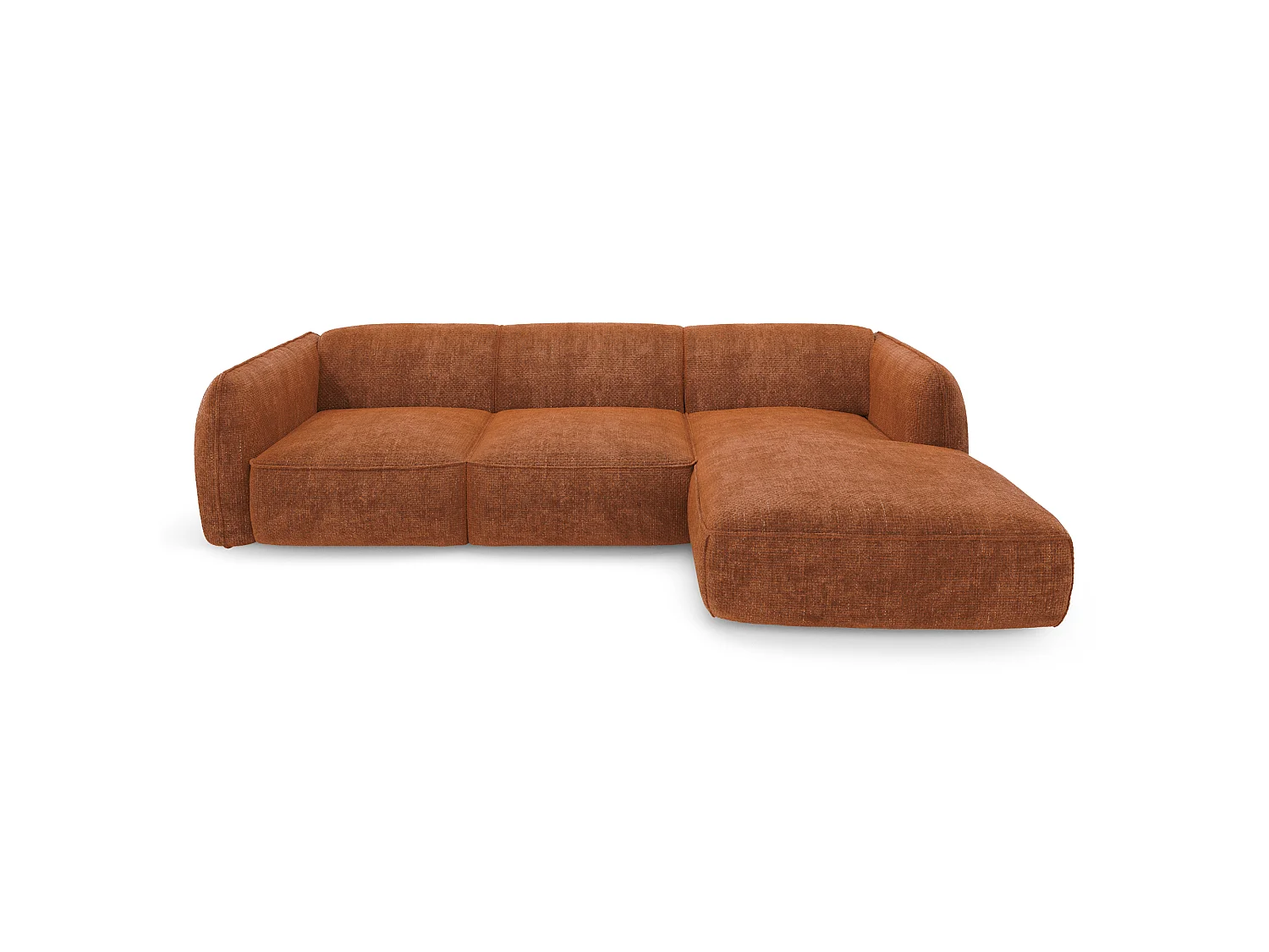 Canapé d'angle droit 5 places en velours terracotta LIVIA