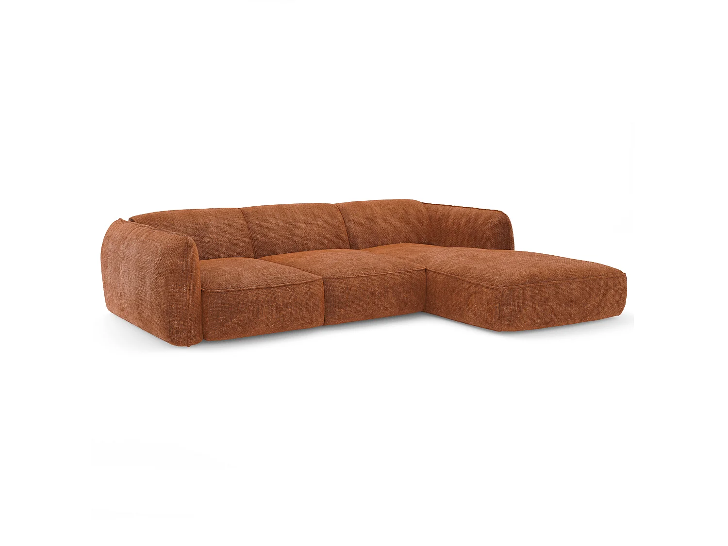 Canapé d'angle droit 5 places en velours terracotta LIVIA