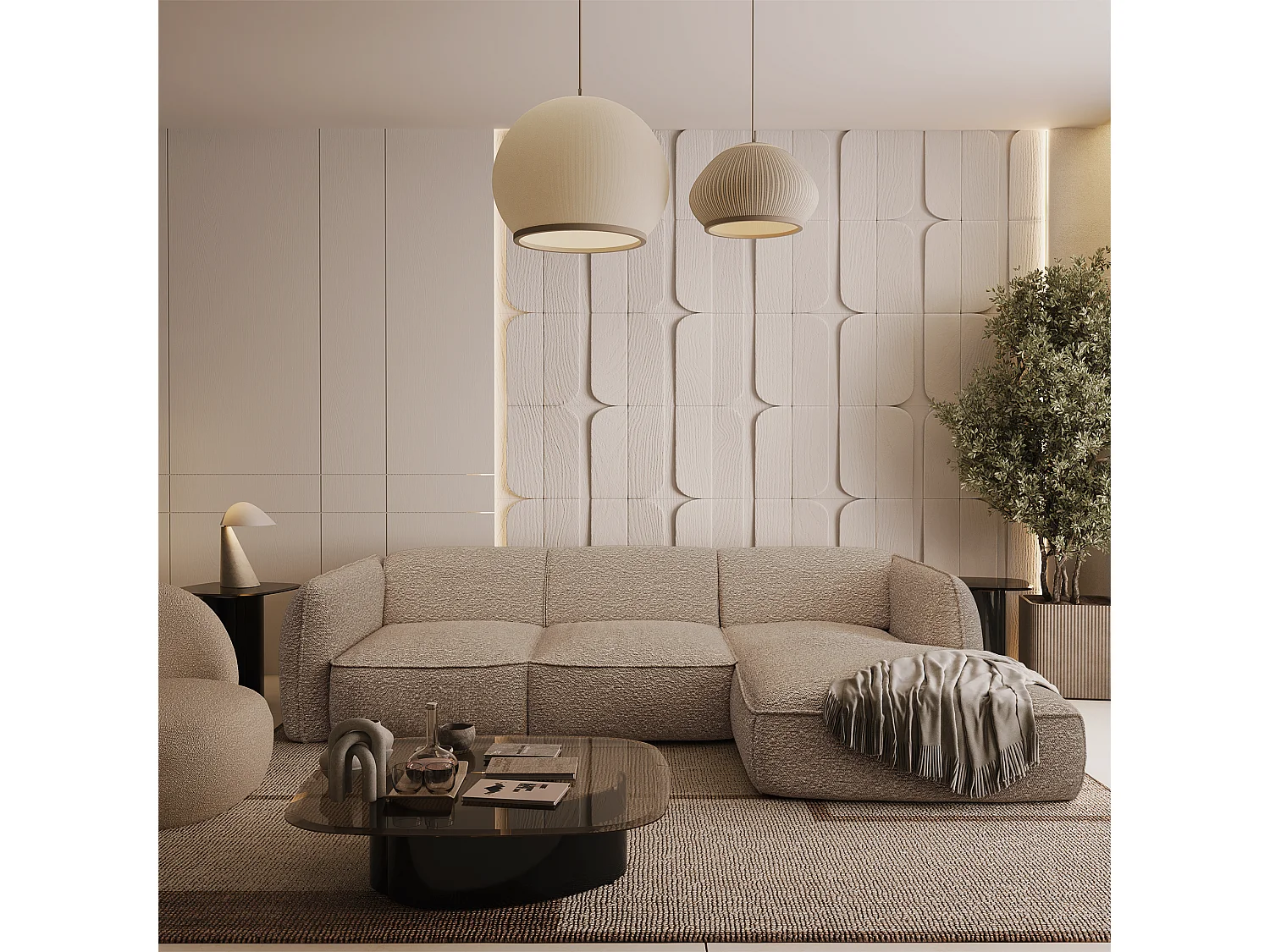 Canapé d'angle droit bouclette taupe LIVIA