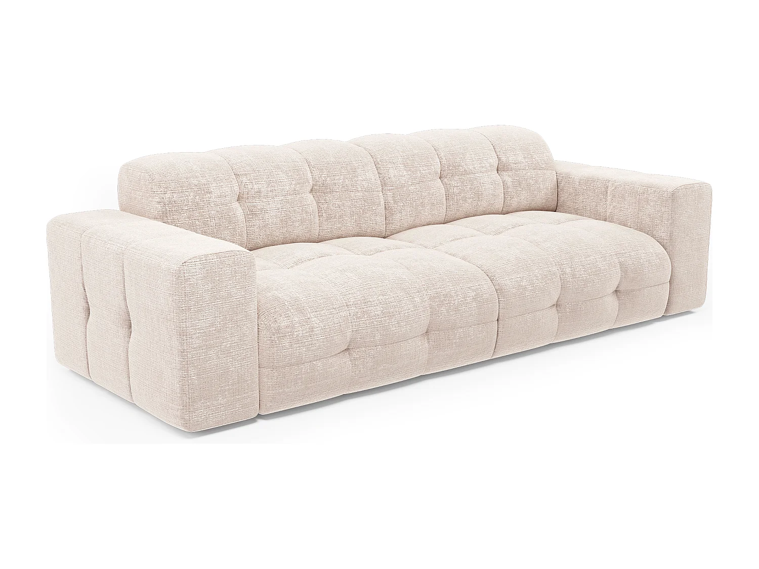 Canapé 4 places velours gaufré crème MAEL