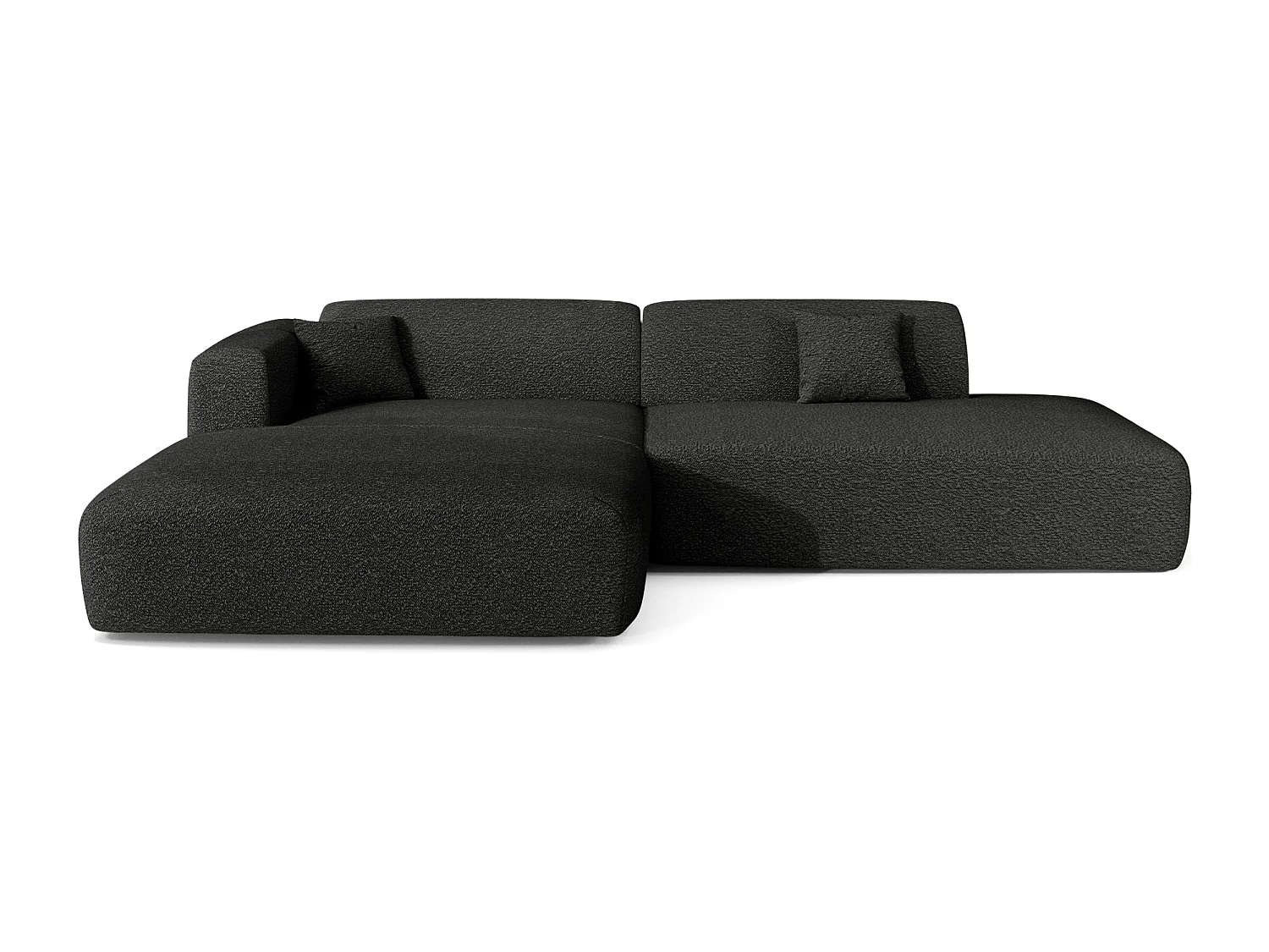Canapé angle gauche ouvert tissu bouclette anthracite foncé 5 places MYRA