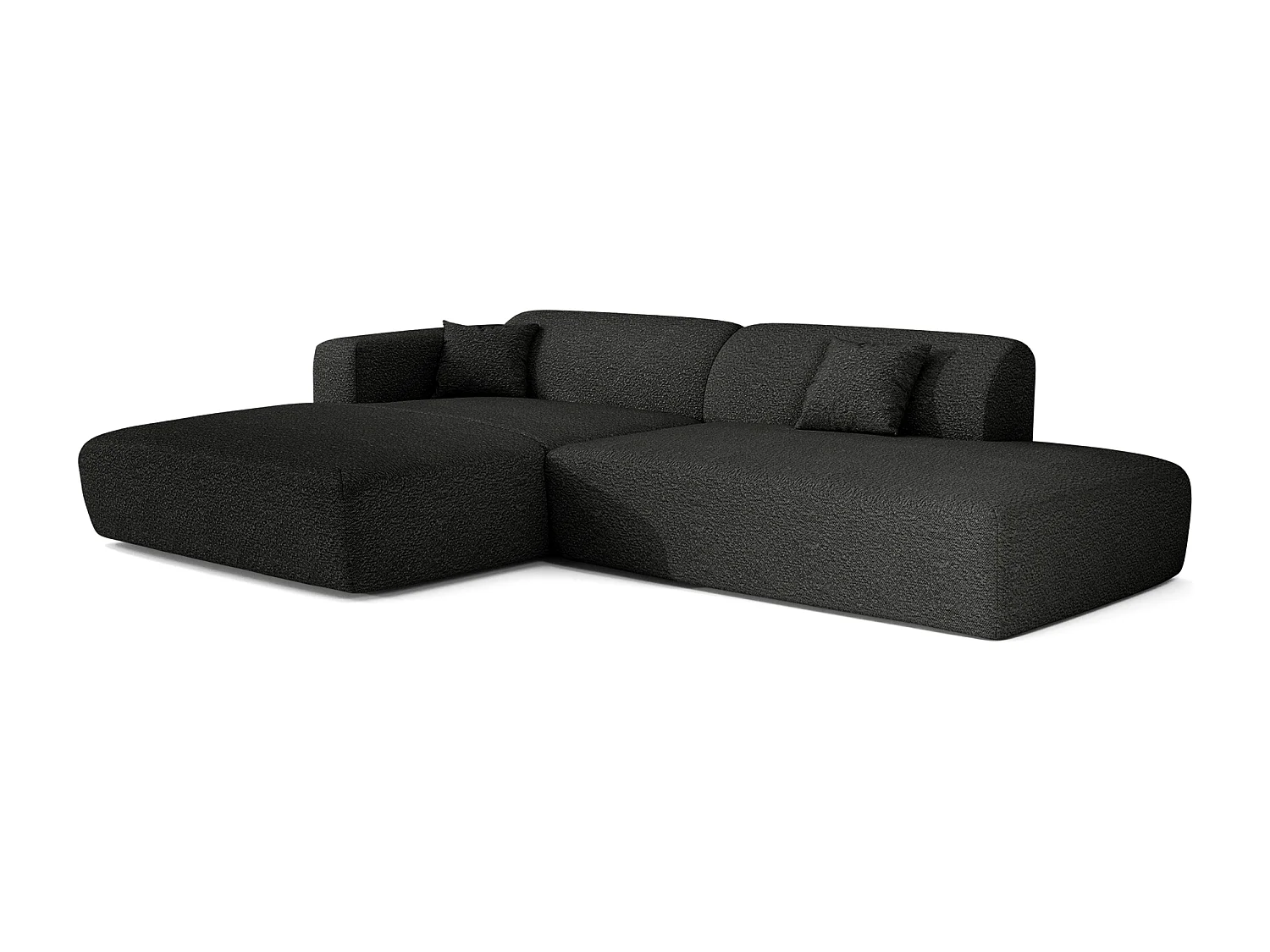 Canapé angle gauche ouvert tissu bouclette anthracite foncé 5 places MYRA