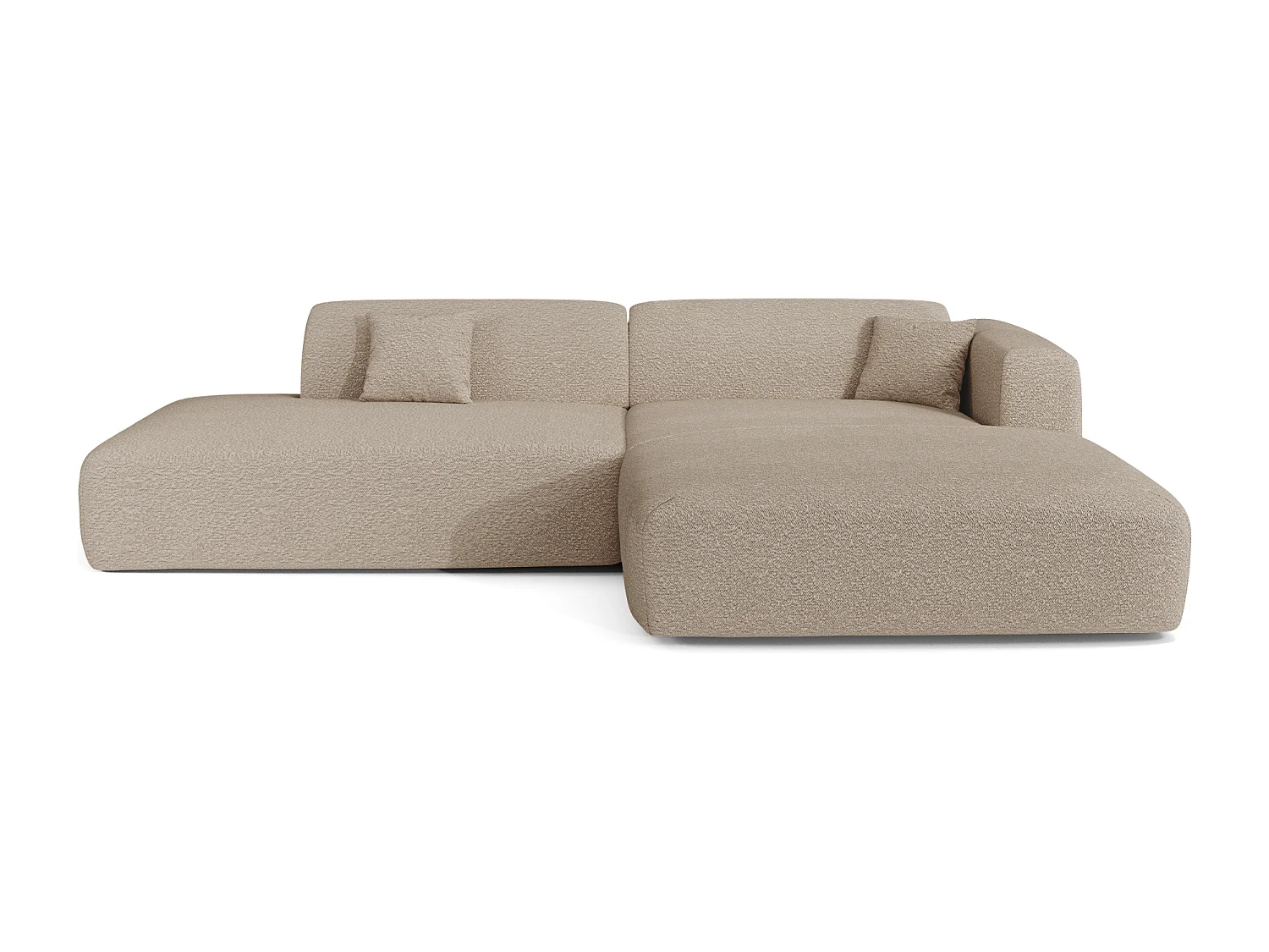 Canapé angle droit ouvert tissu bouclette taupe 5 places MYRA