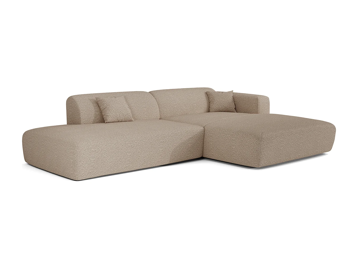 Canapé angle droit ouvert tissu bouclette taupe 5 places MYRA
