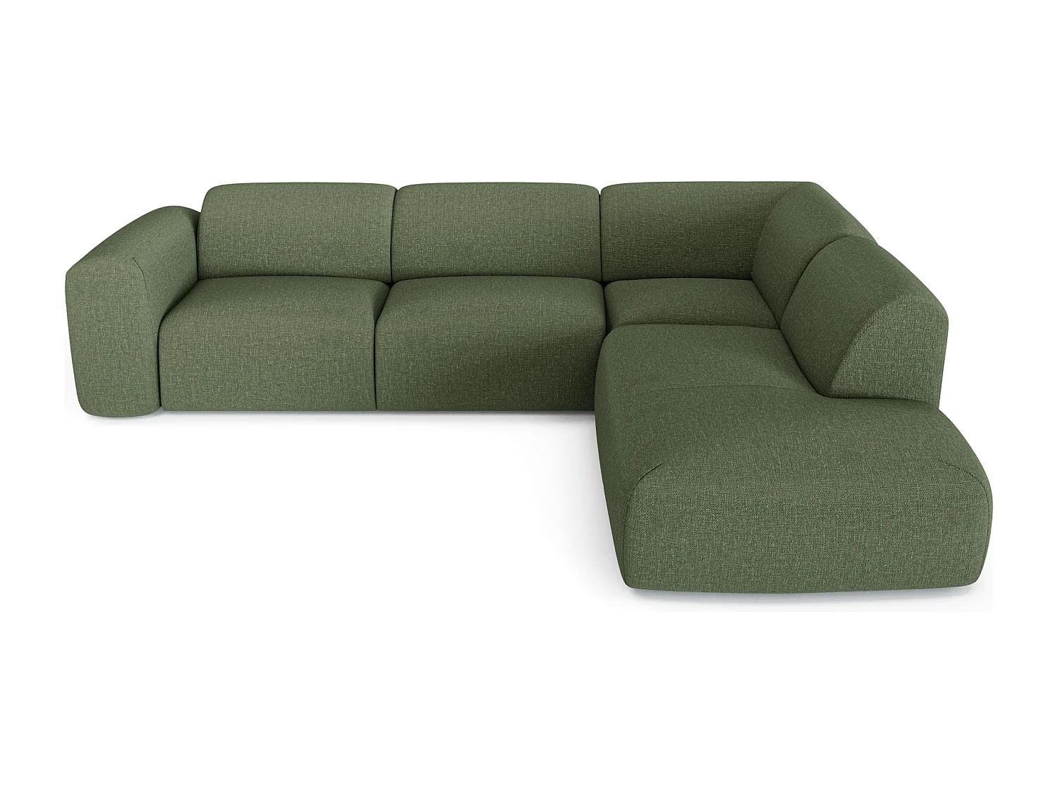 Canapé grand angle droit 5 places tissu tramé vert olive MYRA