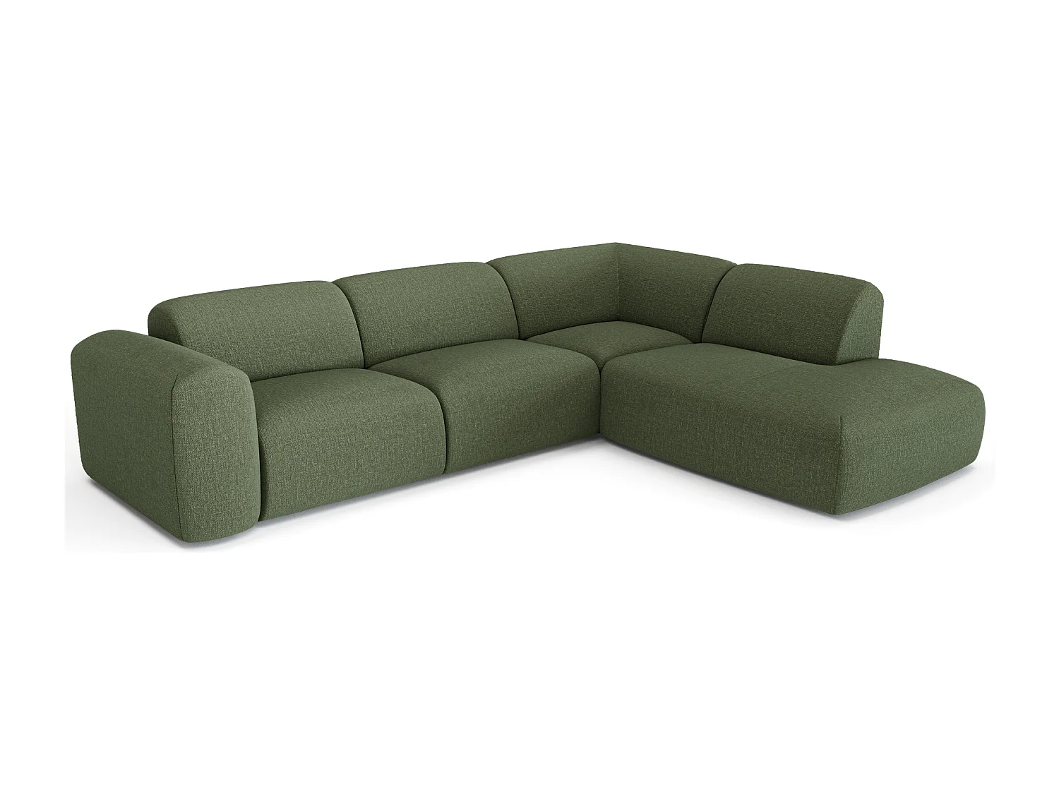 Canapé grand angle droit 5 places tissu tramé vert olive MYRA
