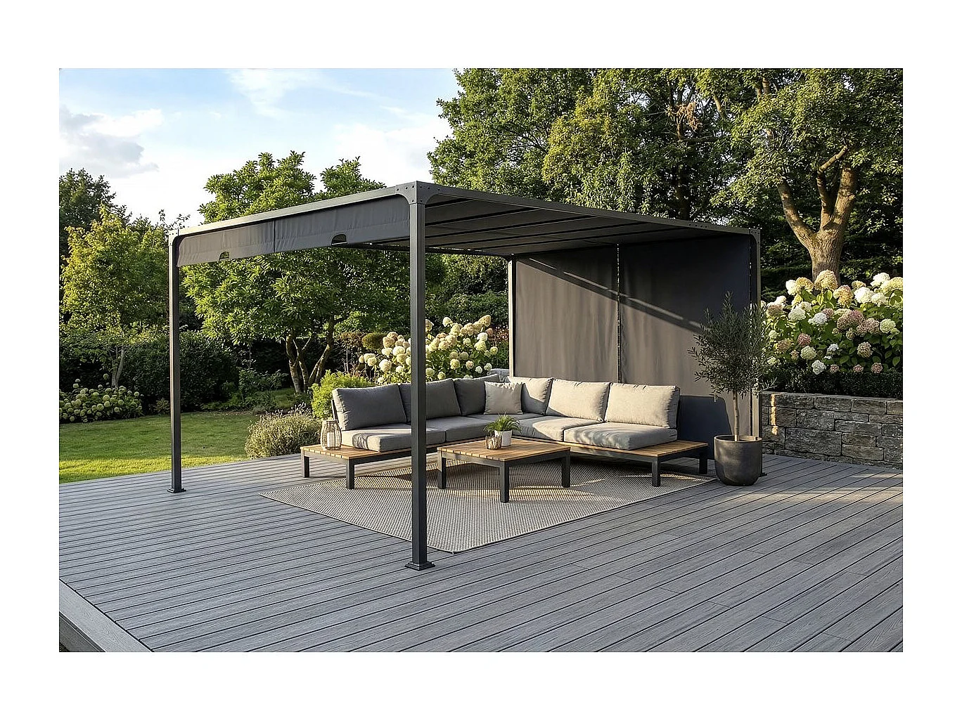 Pergola avec toit coulissant en métal "Courtenay" - 3 x 4 m - Gris