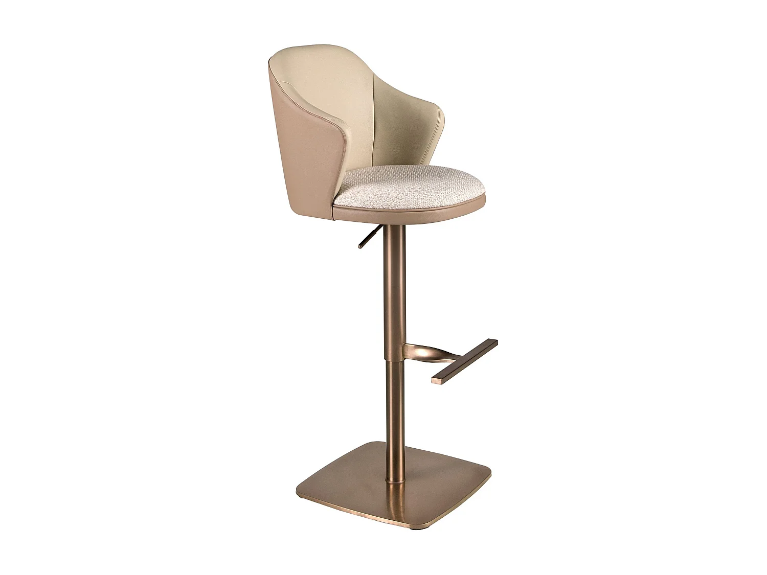 Drehbarer Hocker aus cremefarben meliertem Stoff und braunem Kunstleder 4232 ANGEL CERDA