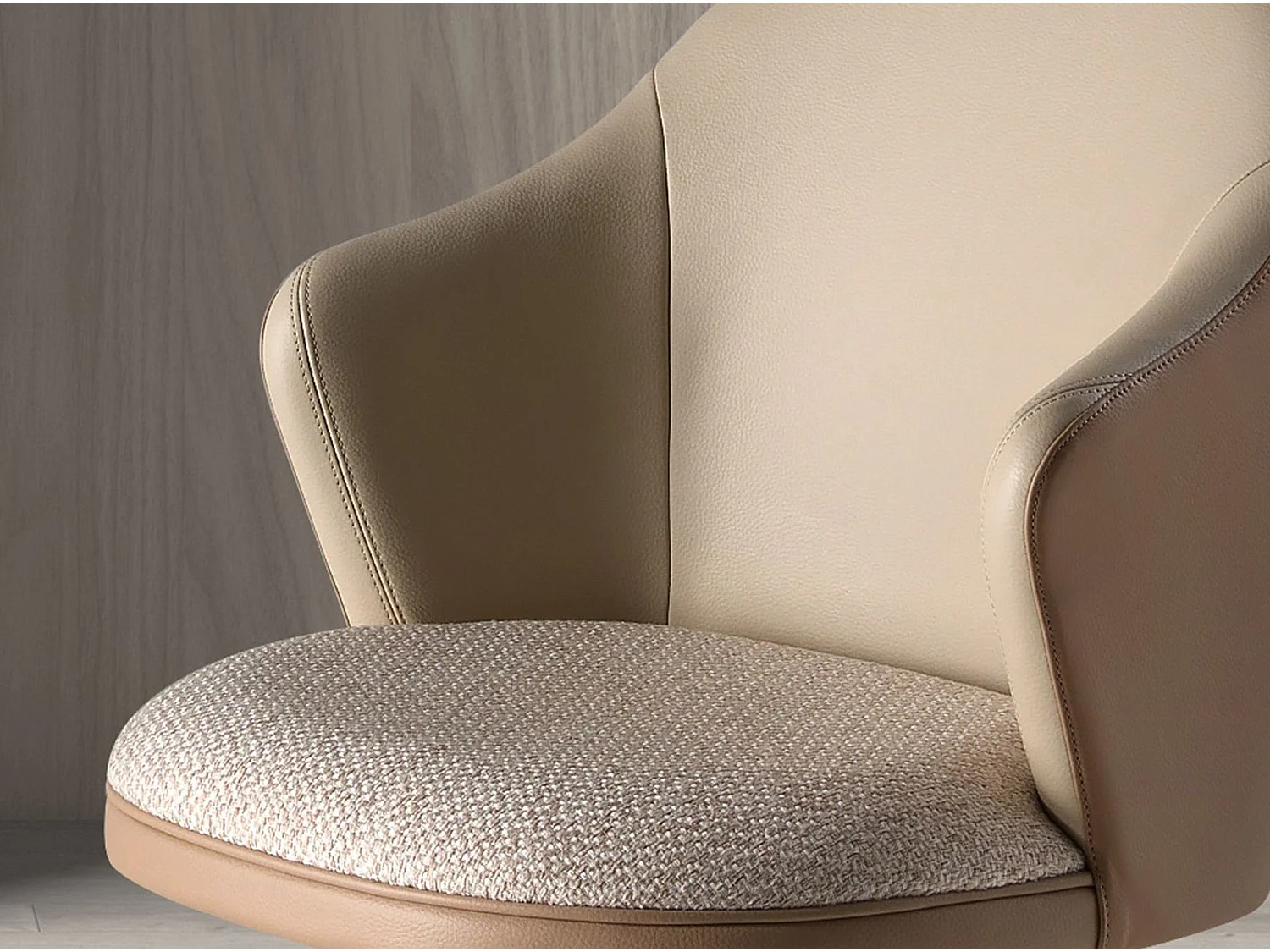 Drehbarer Hocker aus cremefarben meliertem Stoff und braunem Kunstleder 4232 ANGEL CERDA