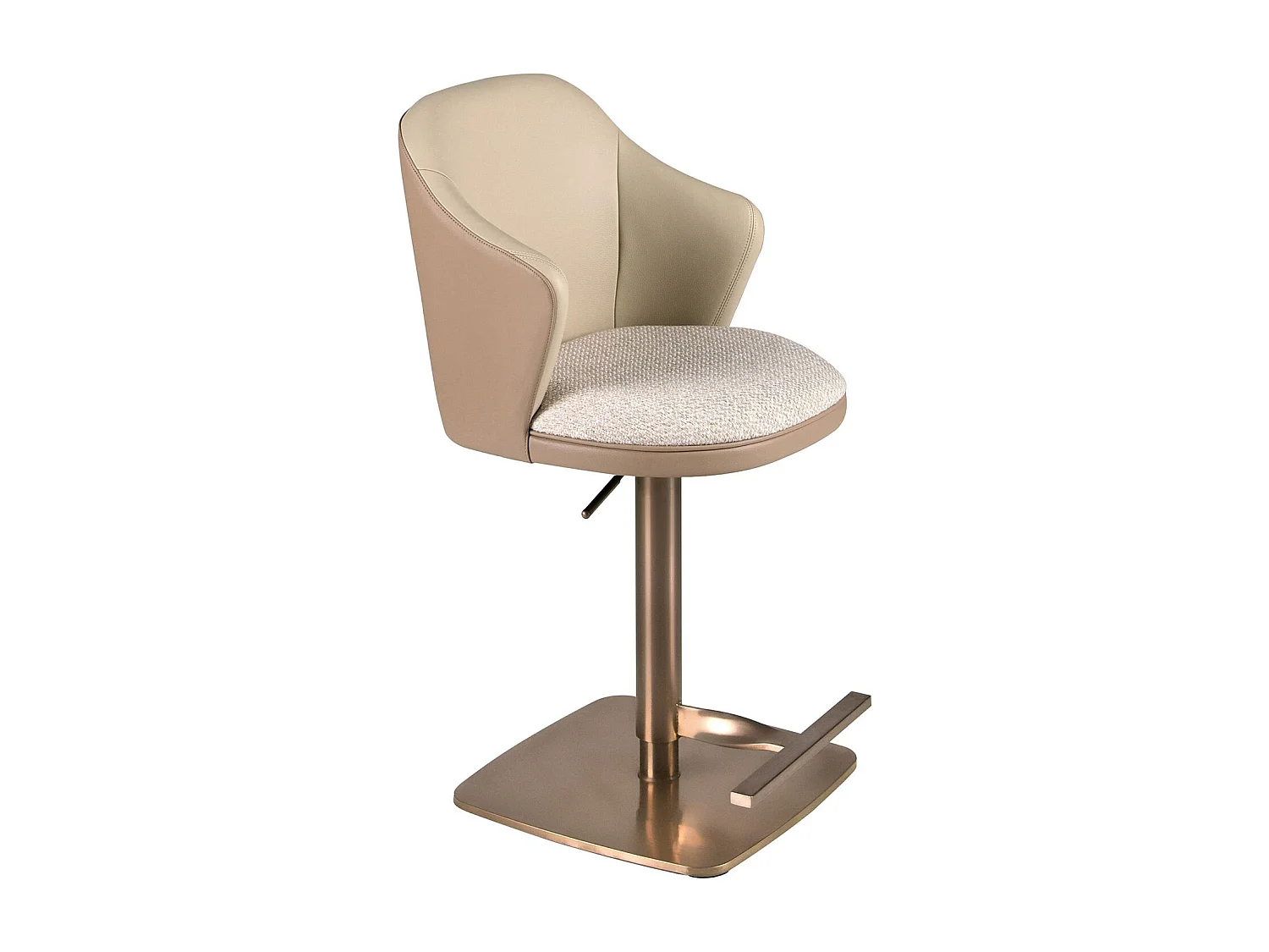 Drehbarer Hocker aus cremefarben meliertem Stoff und braunem Kunstleder 4232 ANGEL CERDA