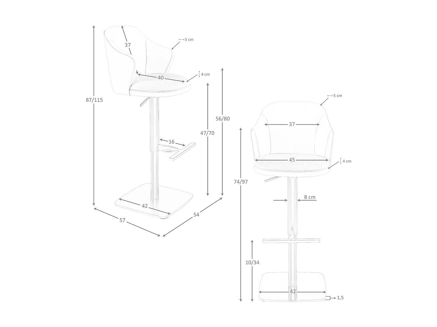 Drehbarer Hocker aus cremefarben meliertem Stoff und braunem Kunstleder 4232 ANGEL CERDA