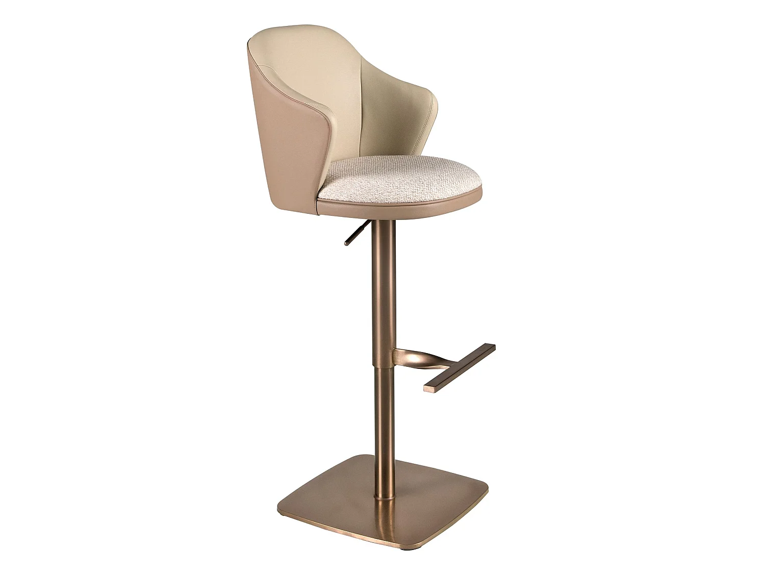 Drehbarer Hocker aus cremefarben meliertem Stoff und braunem Kunstleder 4232 ANGEL CERDA