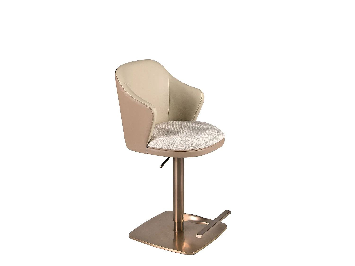 Drehbarer Hocker aus cremefarben meliertem Stoff und braunem Kunstleder 4232 ANGEL CERDA