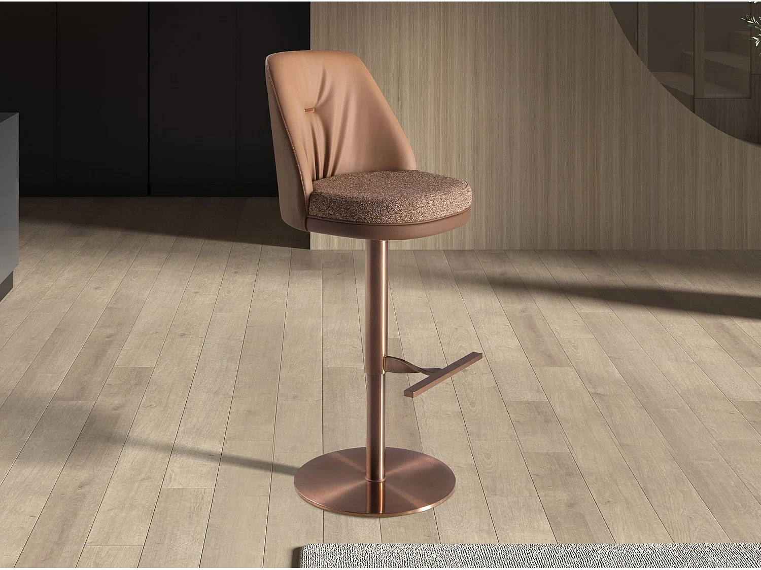 Tabouret pivotant en tissu marron marbré et similicuir marron 4227 ANGEL CERDA