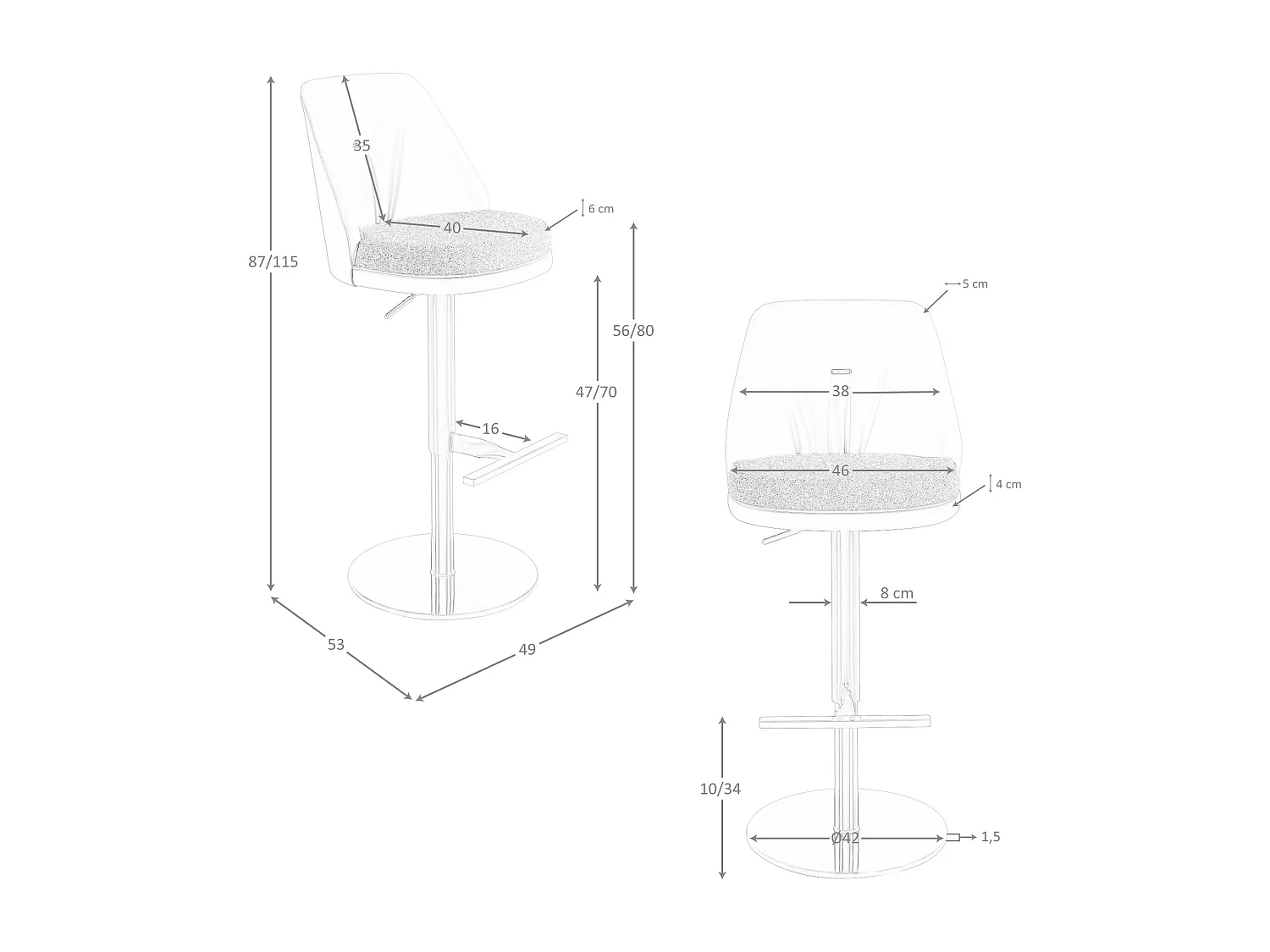 Tabouret pivotant en tissu marron marbré et similicuir marron 4227 ANGEL CERDA