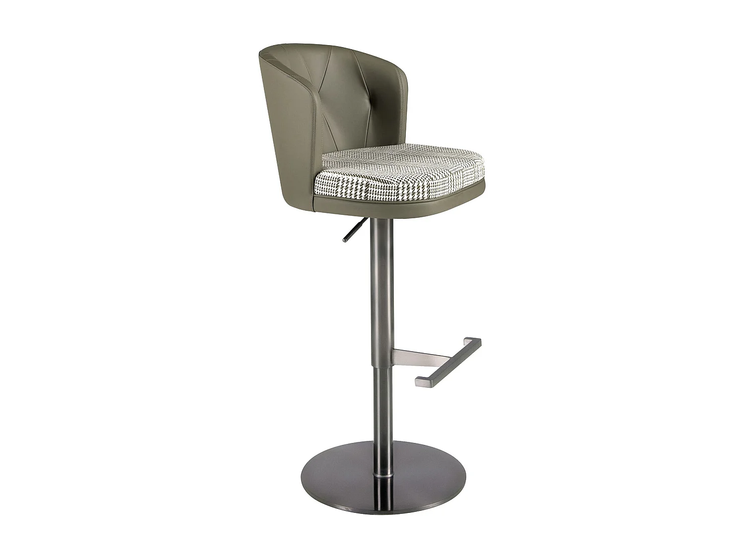 Tabouret pivotant en tissu vert foncé et blanc et similicuir vert olive 4228 ANGEL CERDA