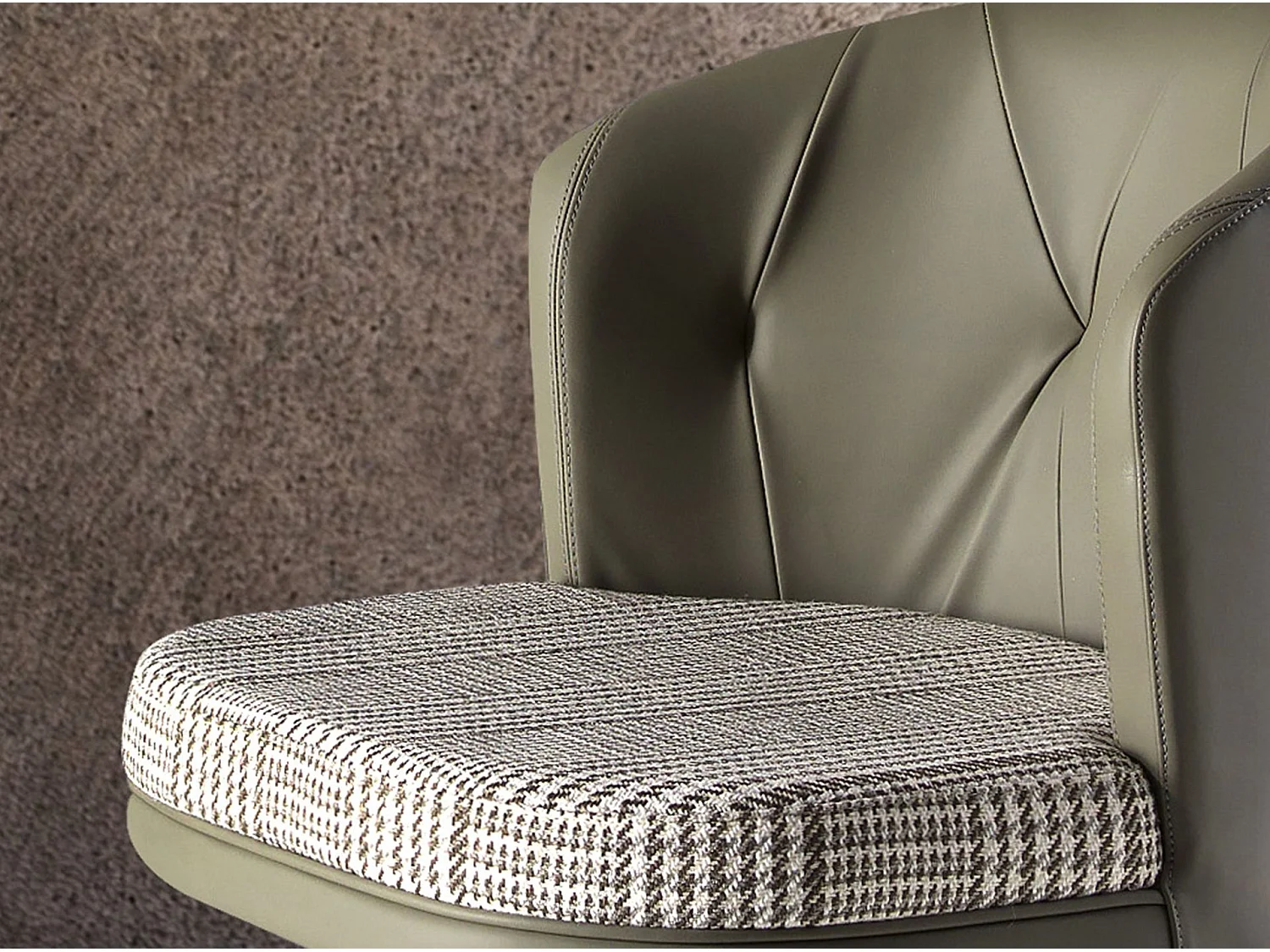 Tabouret pivotant en tissu vert foncé et blanc et similicuir vert olive 4228 ANGEL CERDA