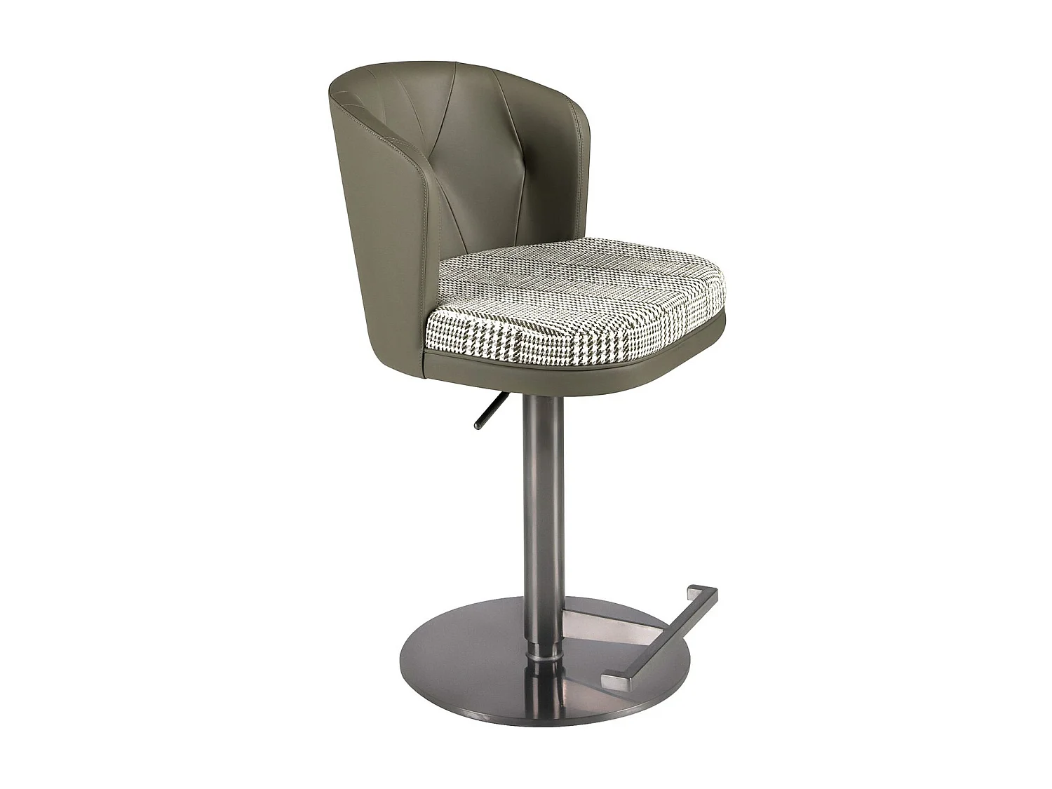 Tabouret pivotant en tissu vert foncé et blanc et similicuir vert olive 4228 ANGEL CERDA