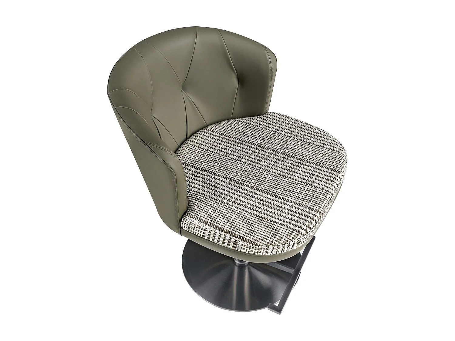 Tabouret pivotant en tissu vert foncé et blanc et similicuir vert olive 4228 ANGEL CERDA