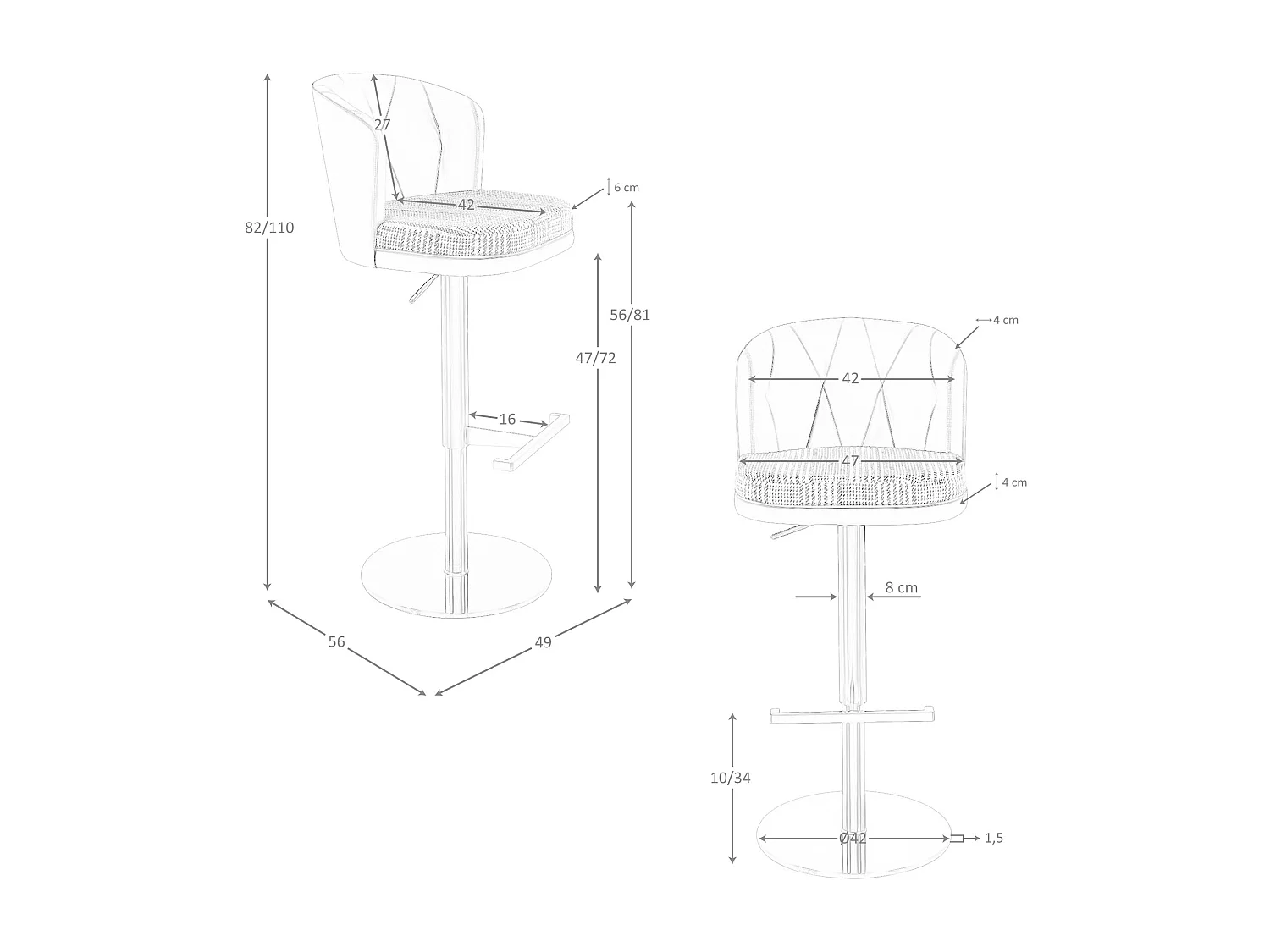 Tabouret pivotant en tissu vert foncé et blanc et similicuir vert olive 4228 ANGEL CERDA