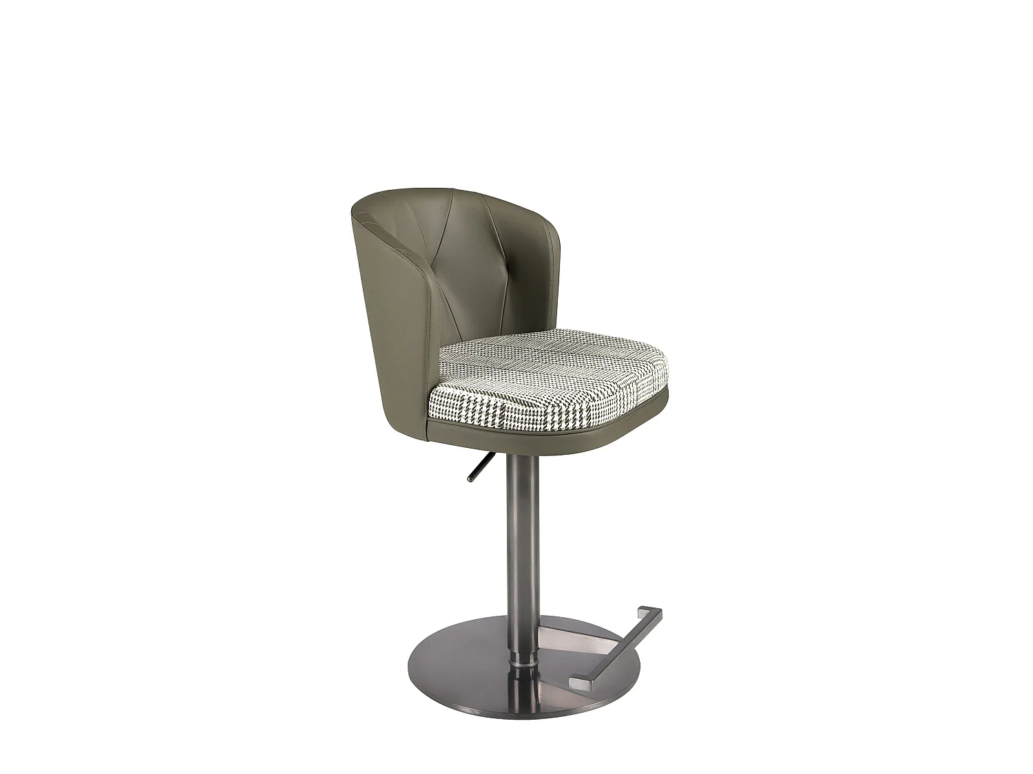 Tabouret pivotant en tissu vert foncé et blanc et similicuir vert olive 4228 ANGEL CERDA