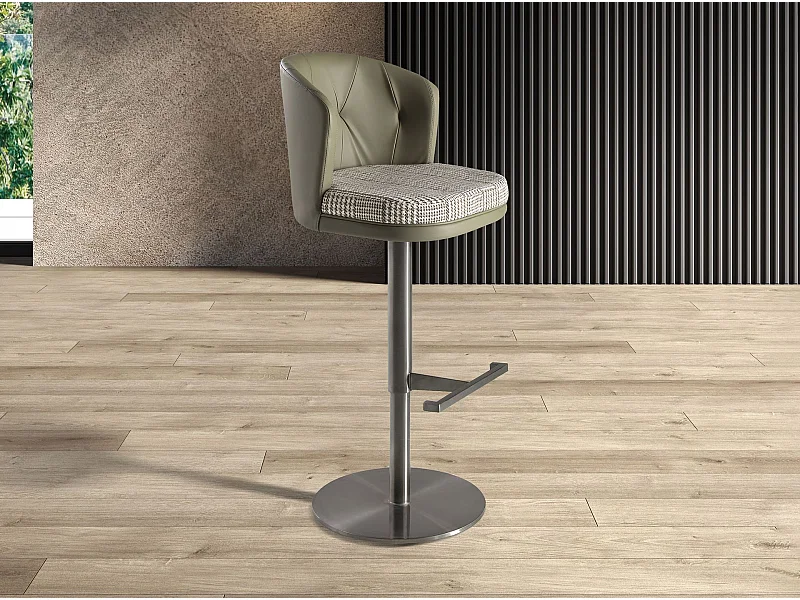 Tabouret pivotant en tissu vert foncé et blanc et similicuir vert olive 4228 ANGEL CERDA